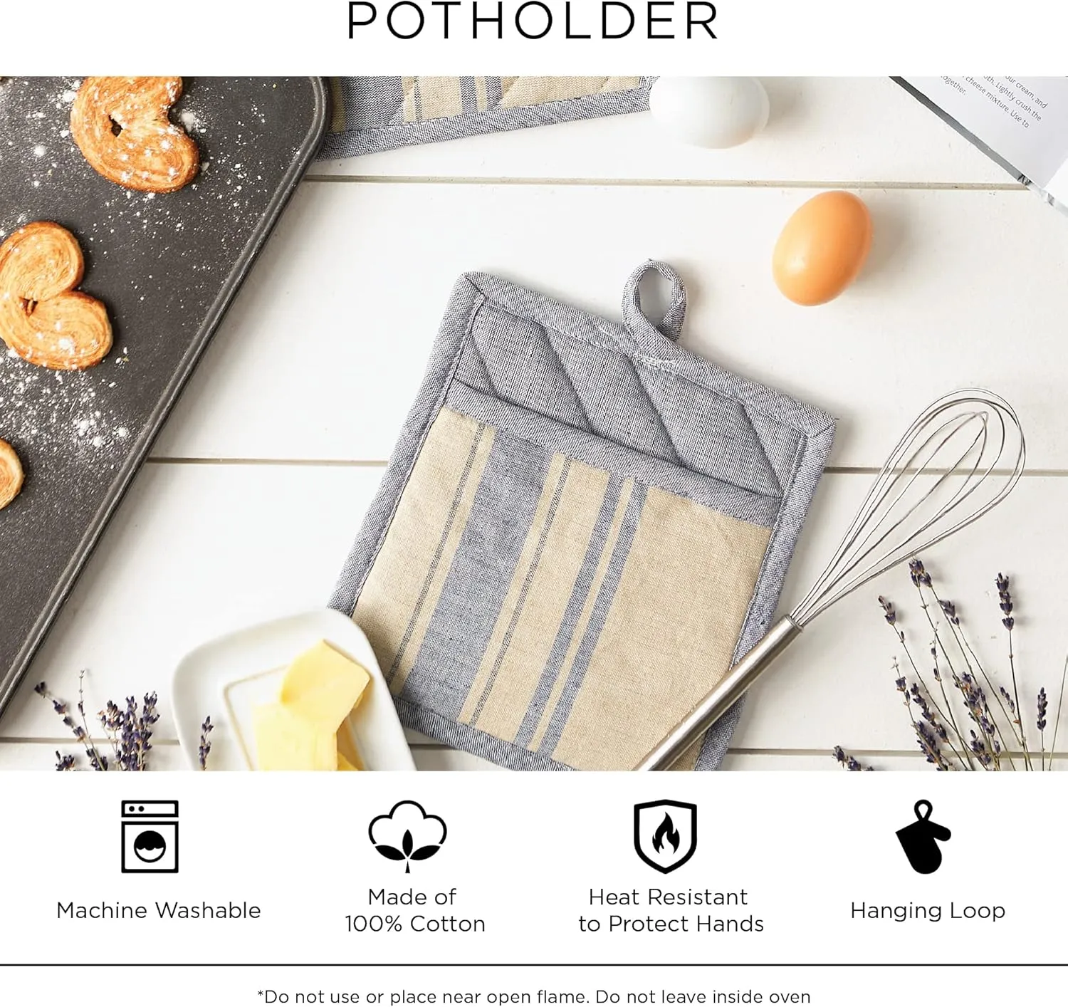 Professional and Commercial Grade, Chef Stripe Kitchen, Potholders, Gray