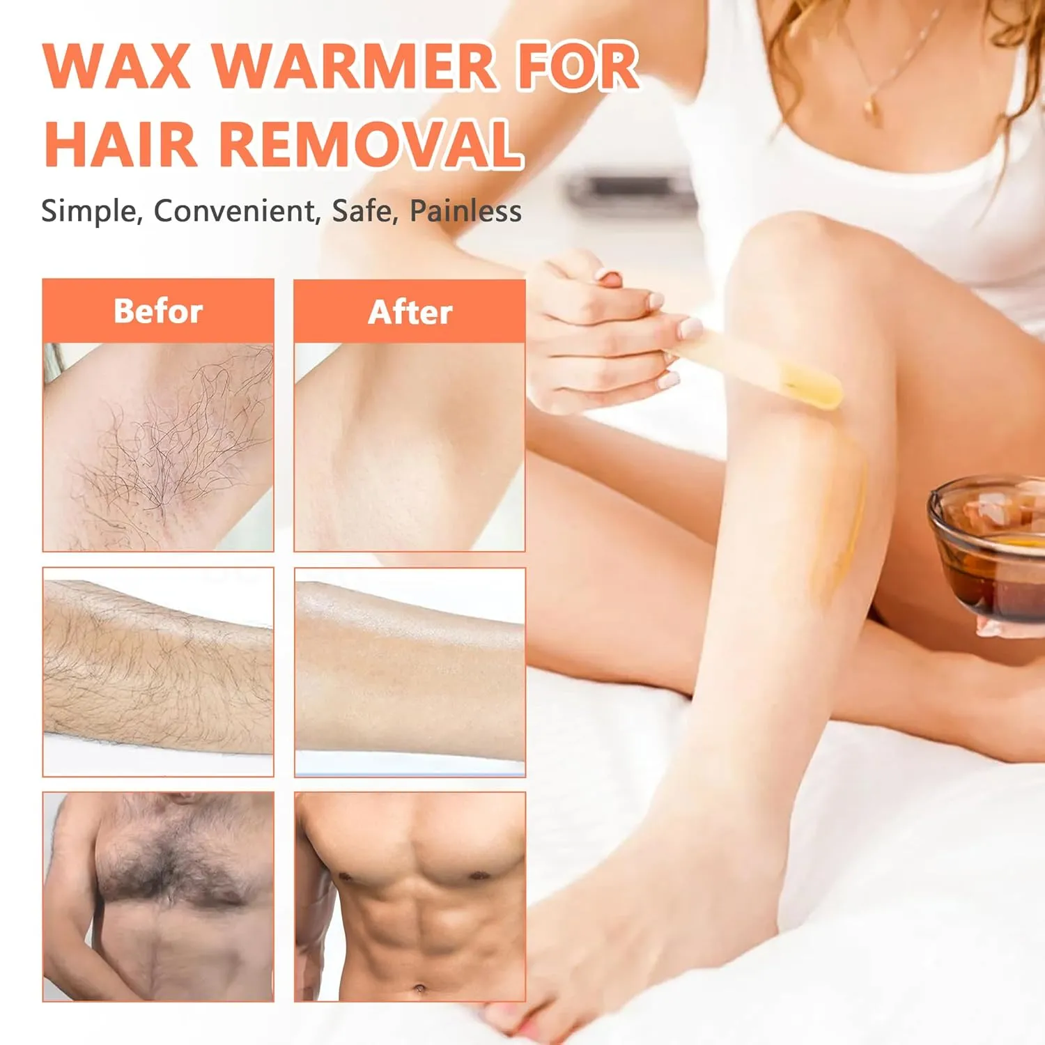 Professional Wax Warmer Double Pot Waxing Kit Heater Machine for Painless Hair Removal, with Adjustable Temperature Set, 50pcs Sticks, 20pcs Protective Collars