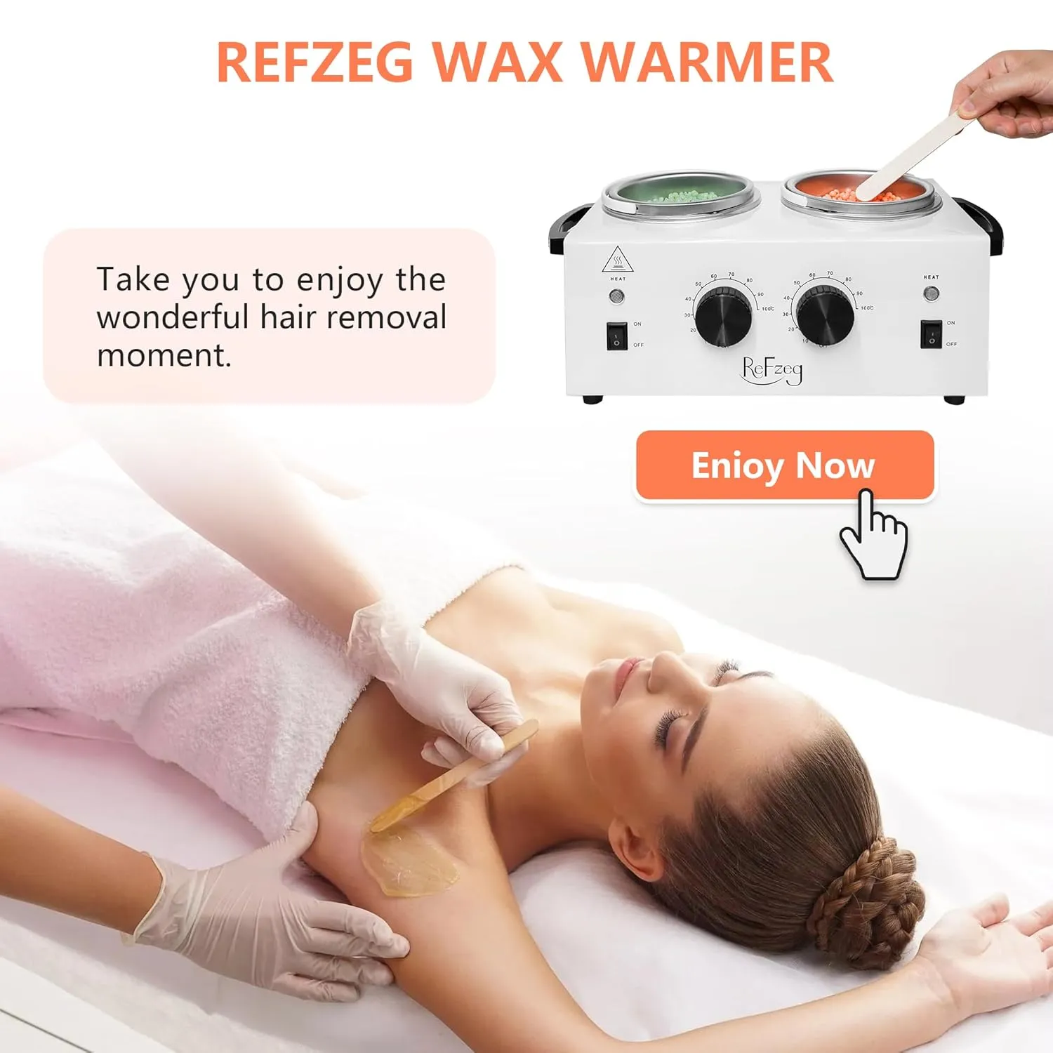 Professional Wax Warmer Double Pot Waxing Kit Heater Machine for Painless Hair Removal, with Adjustable Temperature Set, 50pcs Sticks, 20pcs Protective Collars
