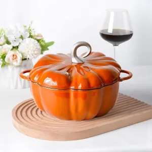 Pumpkin Cast Iron Dutch Oven, 4qt Pumpkin Cocotte, Pumpkin Shape Cooking Pot Enamel Pot, Pumpkin Pot with Lid, Stew Pot Soup Pot,Serves 3-5, Halloween Thanksgiving Decor Pot Gift
