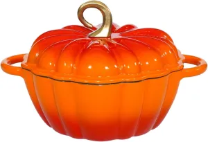 Pumpkin Dutch Oven 4.5 QT With Lid - Orange Enamel Cast Iron Cooking Pot, Shape Soup Pot - Serves 3-5 - Christmas Thanksgiving Decor Gift