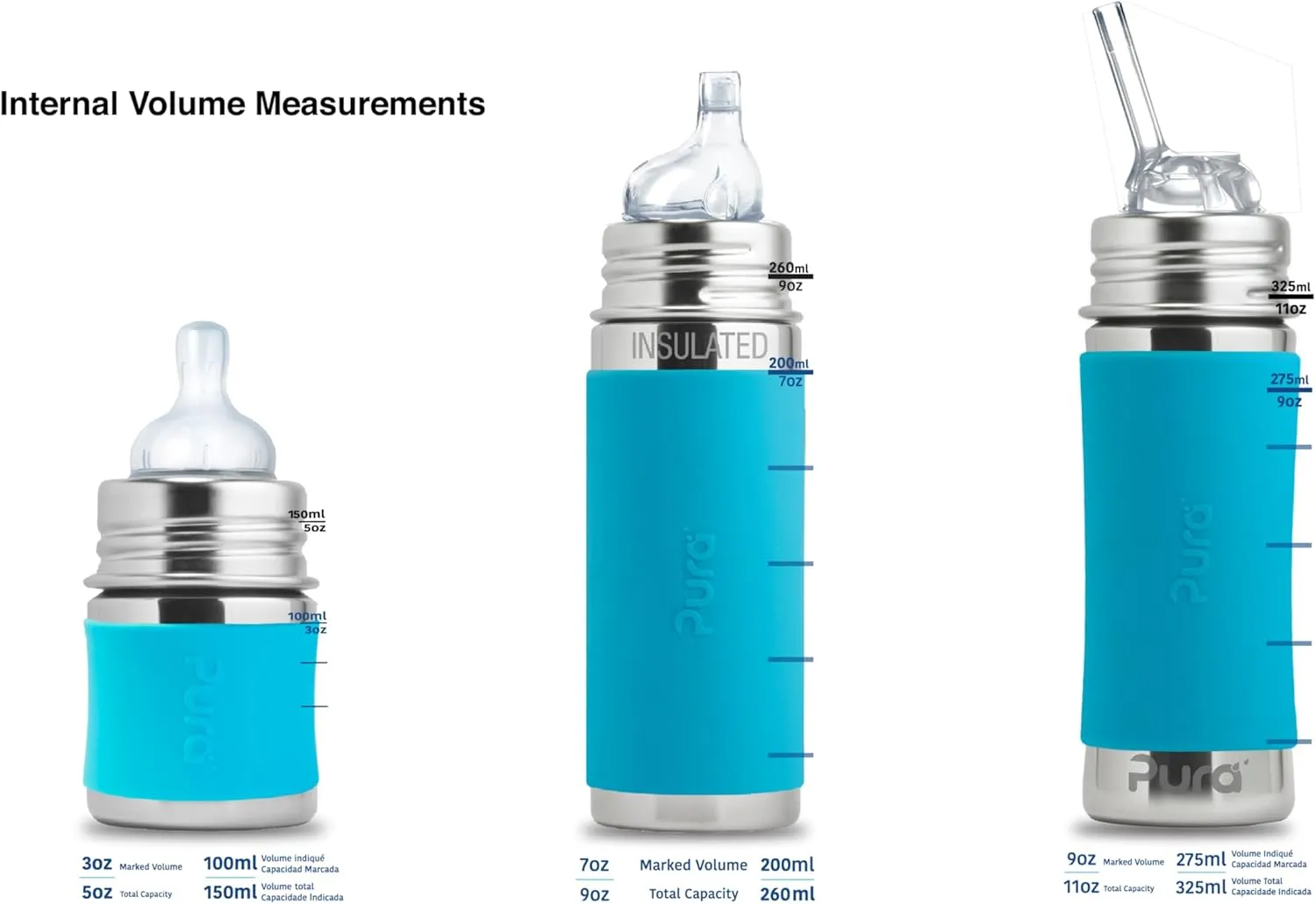 Pura Kiki 11oz/325ml Stainless Steel Straw Bottle w/Sleeve, 100% Plastic-Free, MadeSafe Certified, 100% Medical-Grade Silicone Straw for Kids, Toddlers, Preschoolers, Babies & Infant - New Moss