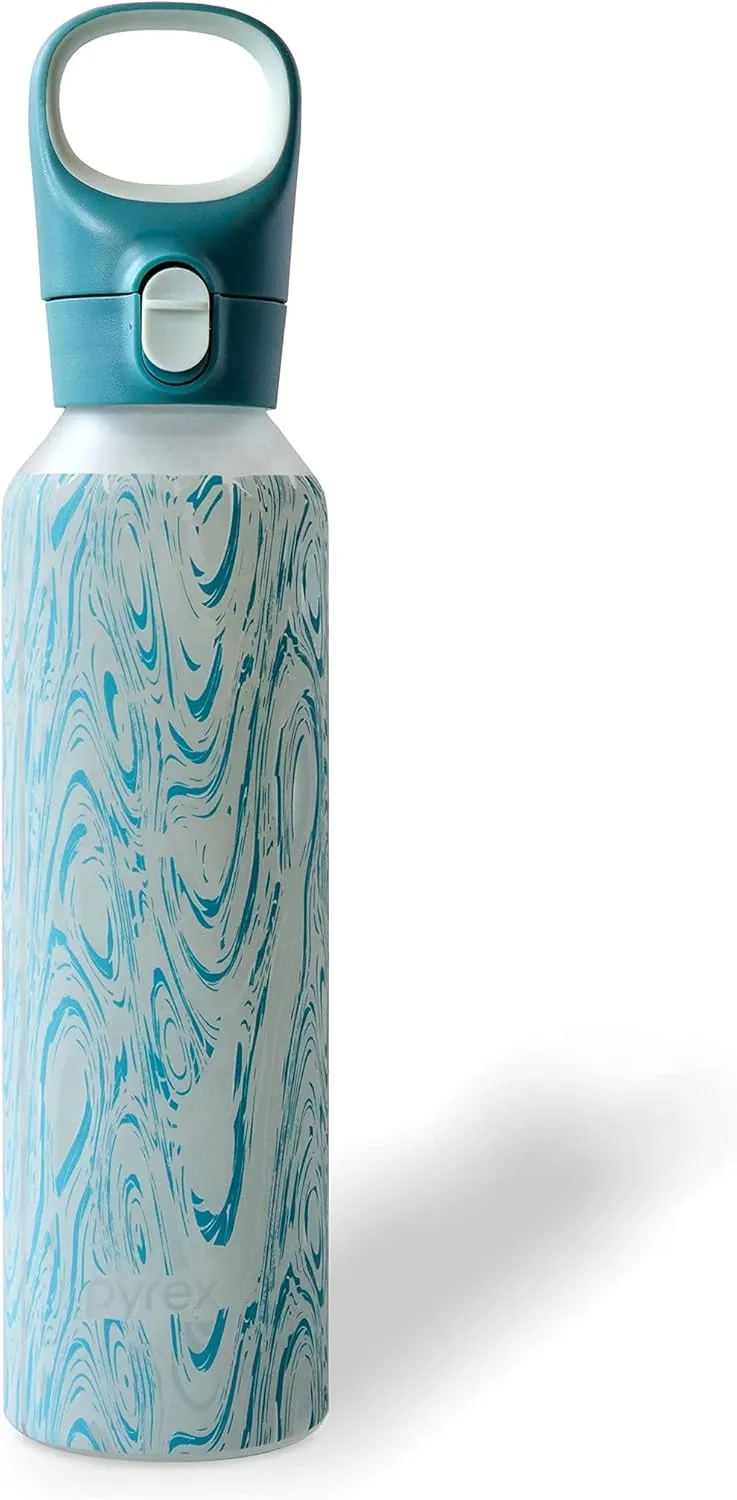 Pyrex 17.5-Oz Color Changing Glass Water Bottle with Silicone Coating, Leakproof and Textured Glass Reusable Water Bottle, Eco-Friendly, BPA-Free Silicone Coating, Blur Tie Dye