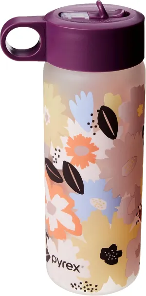 Pyrex 17.5-Oz Color Changing Glass Water Bottle with Silicone Coating, Leakproof and Textured Glass Reusable Water Bottle, Eco-Friendly, BPA-Free Silicone Coating, Blur Tie Dye