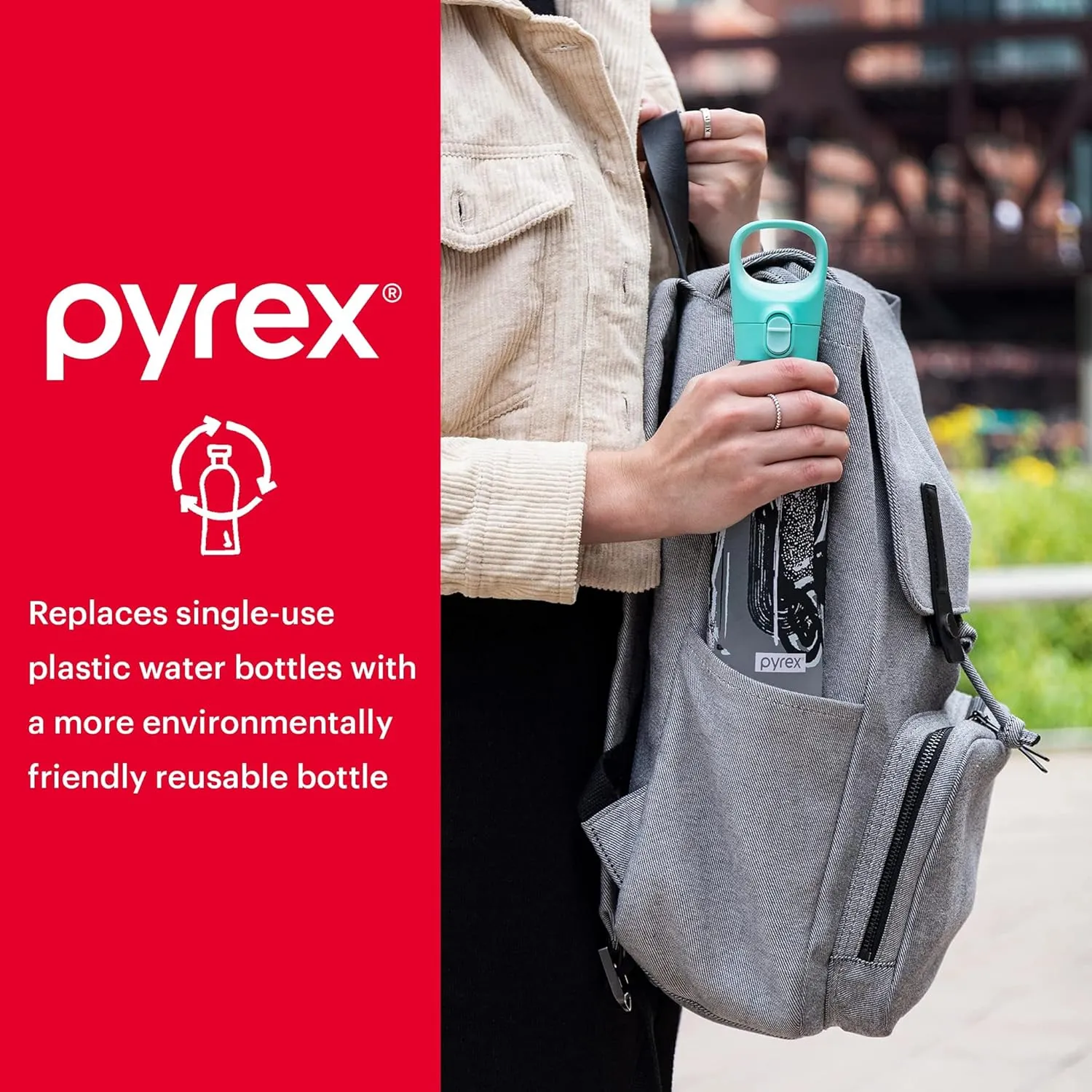 Pyrex 24-Oz Color Changing Glass Water Bottle with Silicone Coating, Leakproof and Textured Glass Reusable Water Bottle with Flip-Top Lid, Eco-Friendly, BPA-Free Silicone Coating, Doodles