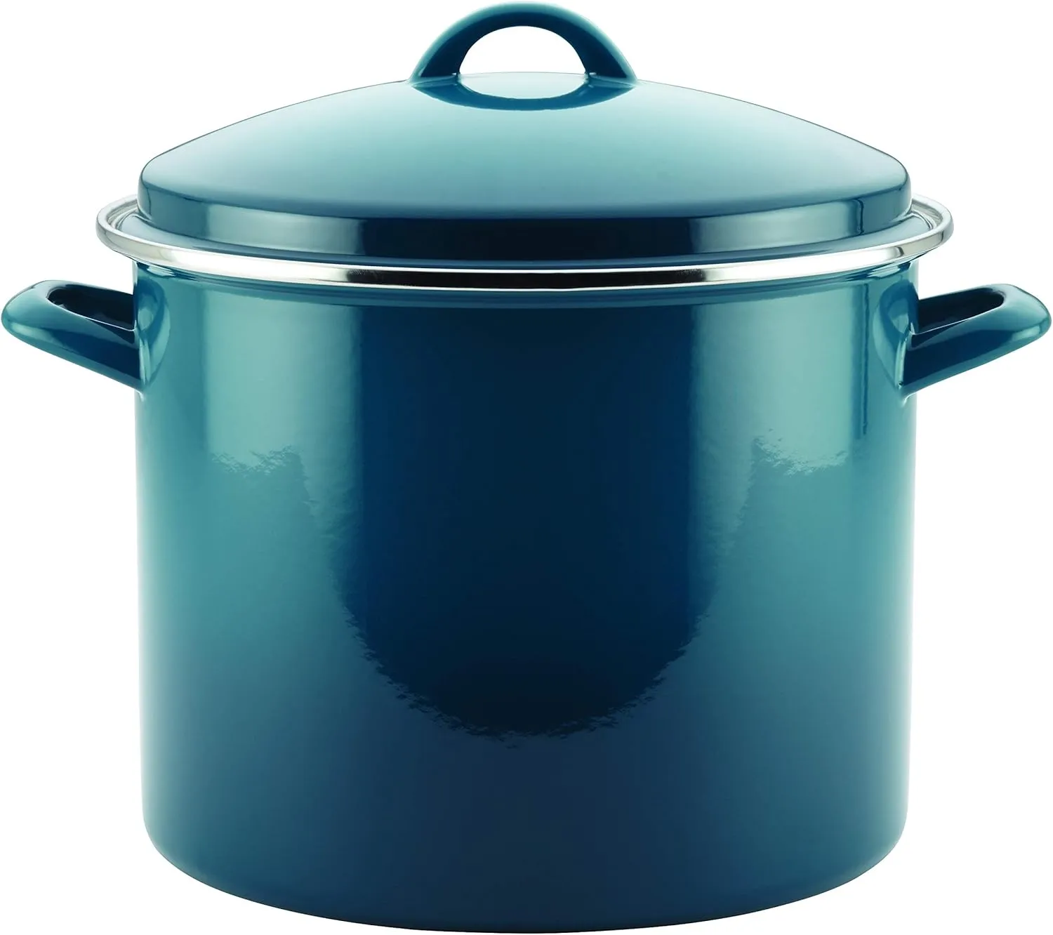Rachael Ray Enamel on Steel Stock Pot/Stockpot with Lid, 12 Quart, Marine Blue