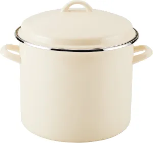 Rachael Ray Enamel on Steel Stockpot with Lid, Induction Suitable, 12 Quart, Almond Cream