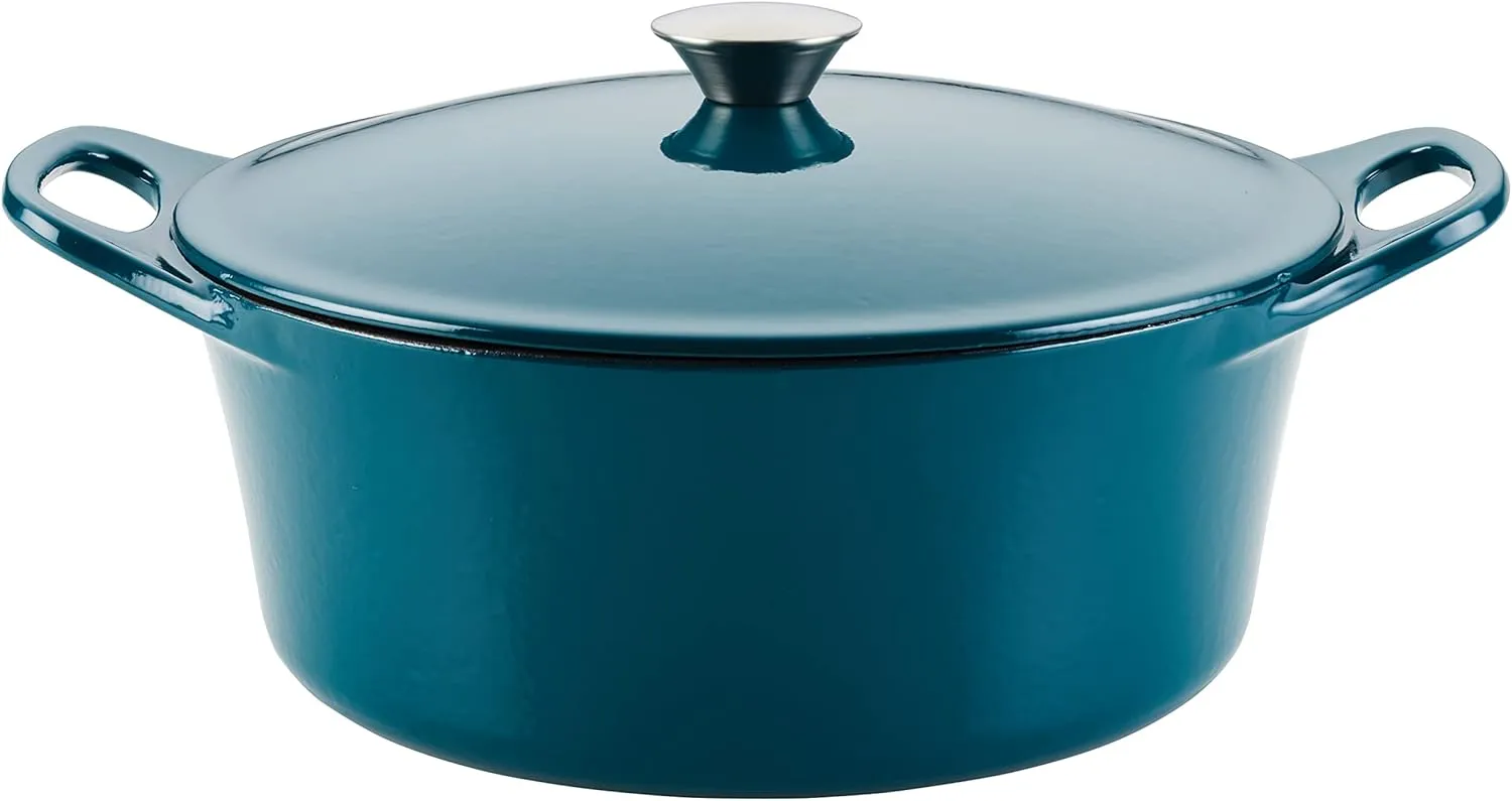 Rachael Ray Enameled Cast Iron Dutch Oven/Casserole Pot with Lid, 5 Quart, Teal