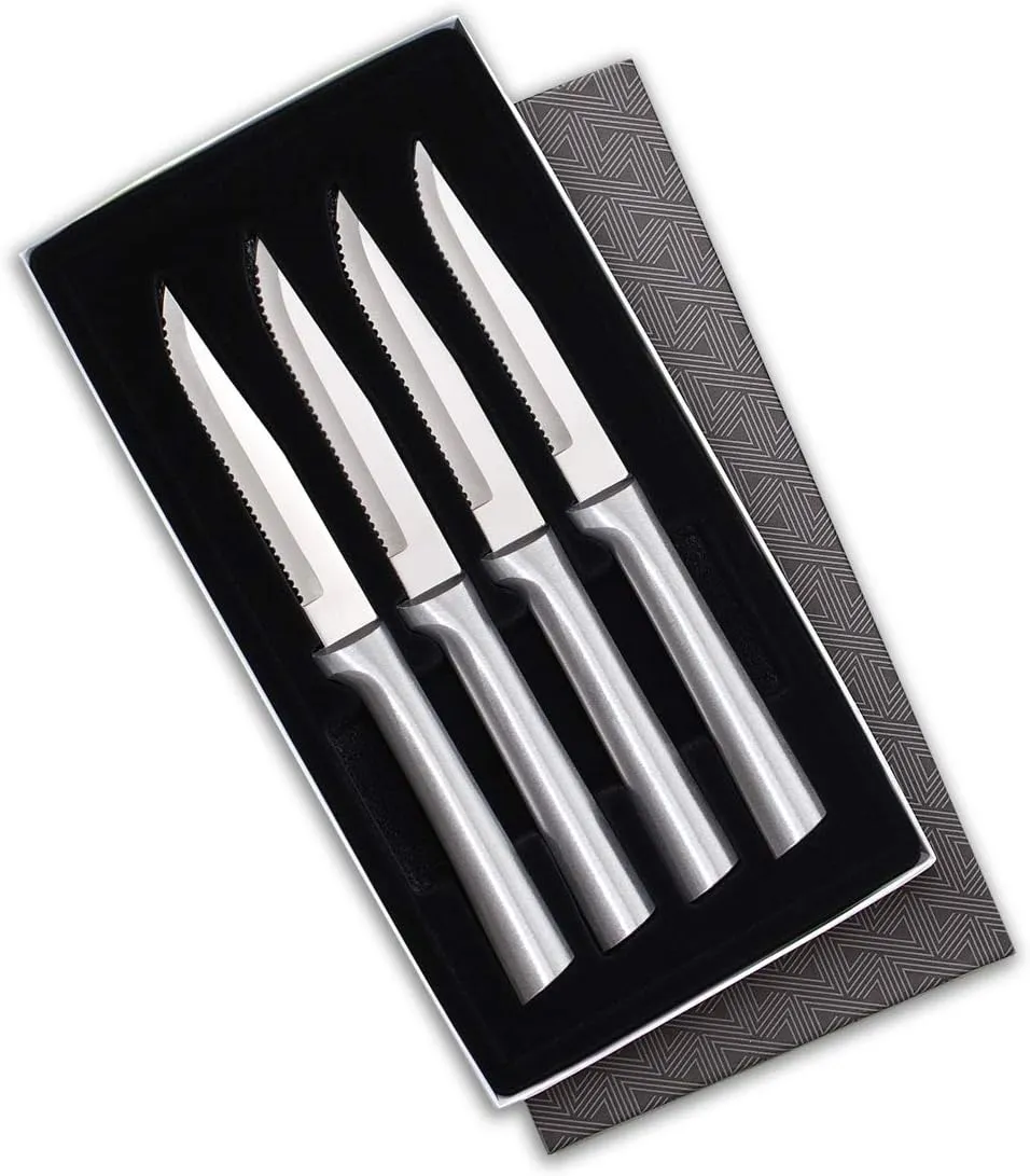 Rada Cutlery 4-Piece Serrated Steak Knife Gift Set, Silver Handles