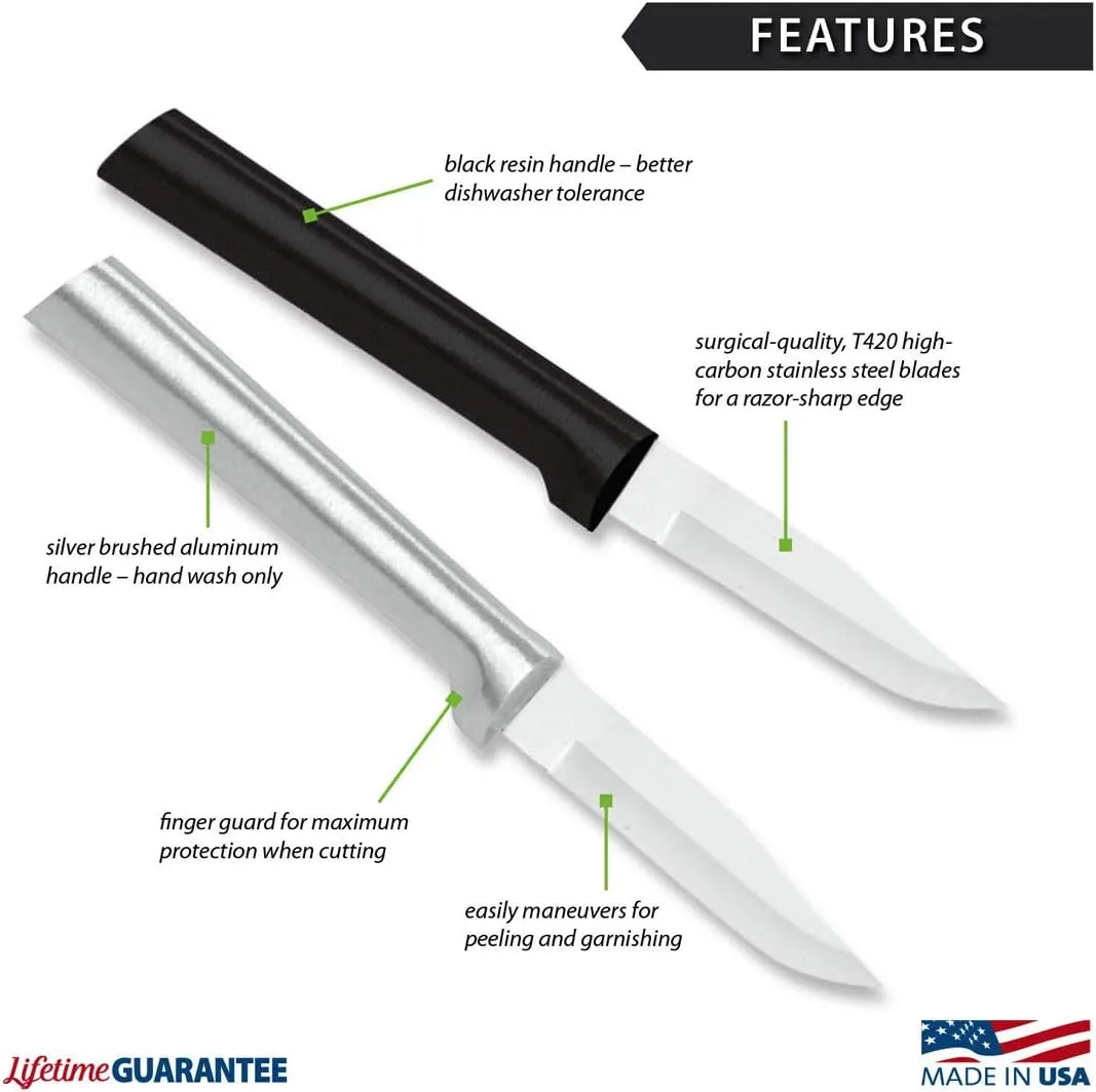 Rada Cutlery Peeling Paring Knife, Silver Handle, Pack of 2