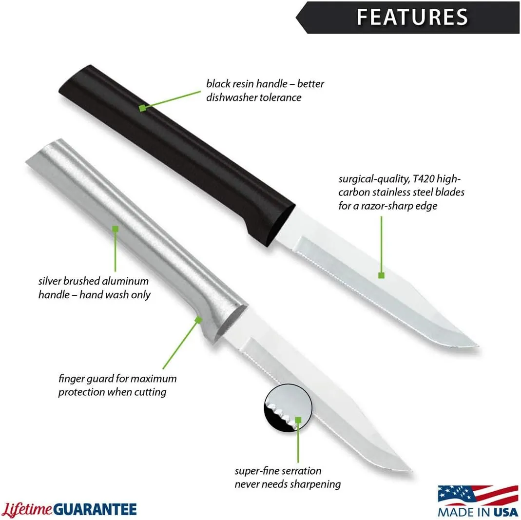 Rada Cutlery Serrated Regular Paring Knife, Silver Handle, Pack of 2