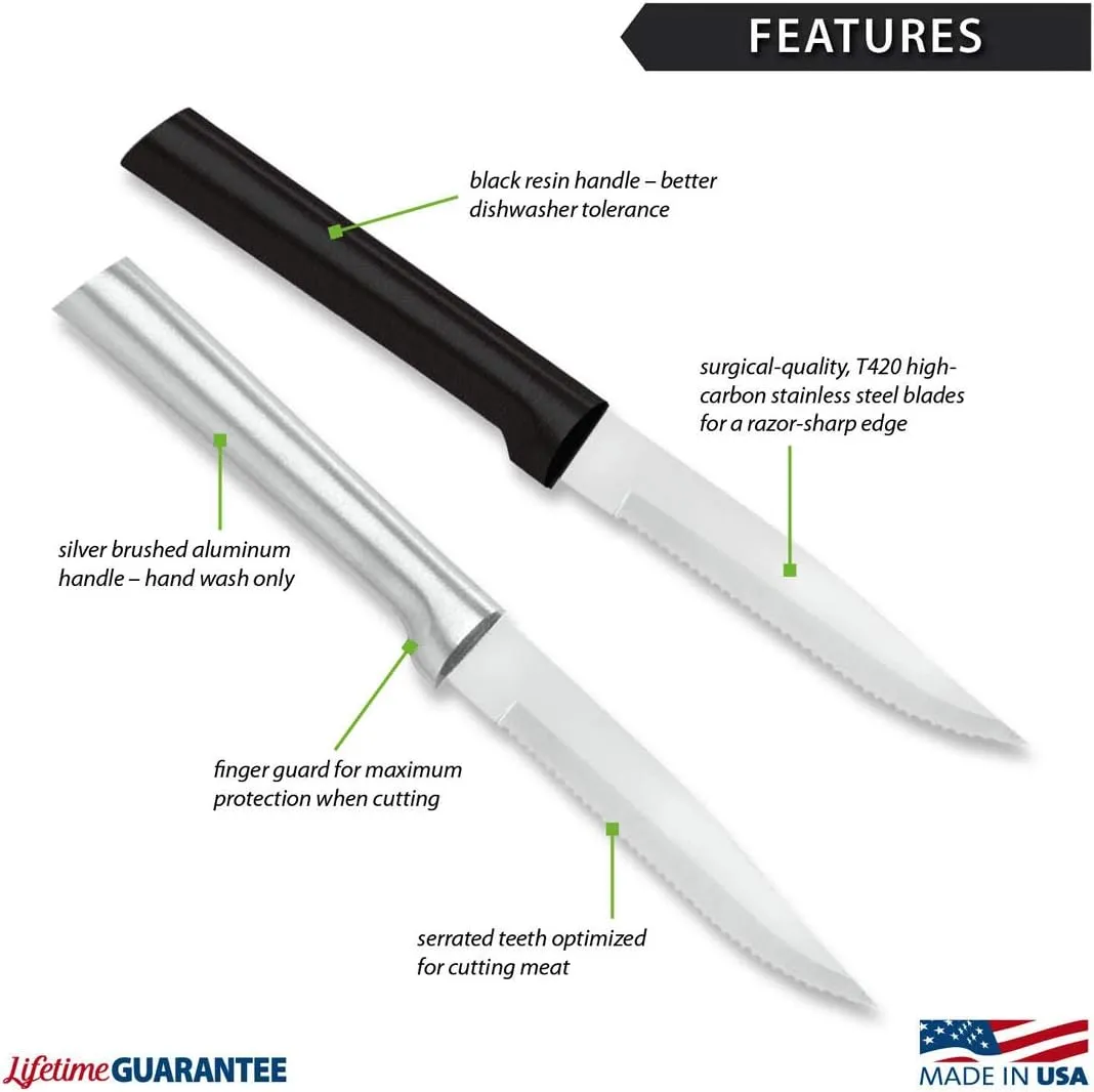 RADA Cutlery Serrated Steak Knife, Silver Handle, Pack of 6