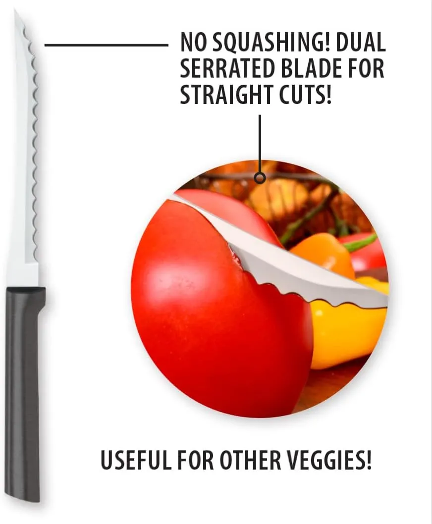 Rada Cutlery Tomato Slicer Knife (W226), 5" Stainless Steel Hollow Ground Serrated Blade, Made in USA, Black Handle, Pack of 2