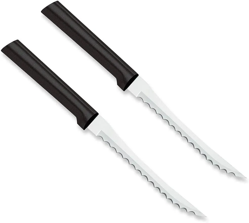Rada Cutlery Tomato Slicer Knife (W226), 5" Stainless Steel Hollow Ground Serrated Blade, Made in USA, Black Handle, Pack of 2