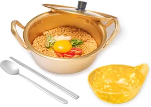 Ramen Pot with Chopsticks, Spoon & Bowl Set | Portable Rapid Ramen Cooker, Easy Cook Pot, Korean Style Egg Cooker, Instant Pot for Quick Noodles, Cooking Pot for Dorm & Travel | Made in Korea | 1Qt