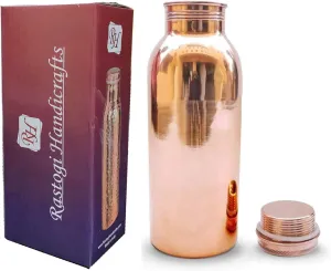 Rastogi Handicrafts Pure copper Hand Plain/Smooth/Shiny Bottle capacity 16oz / 500 ml for drinking water storage/yoga bottle