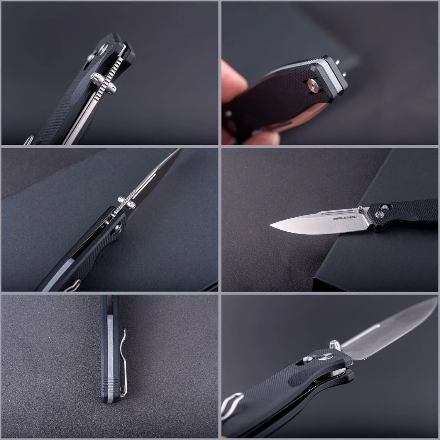 REALSTEEL Huginn Compact Folding Pocket Knife,Crossbar Lock,3.15'' VG-10 Steel Blade,Thumb Stud,G10 Handle,Lightweight Clip,EDC Gift for Men Women Camping, Hiking, Outdoor Use(Satin/Black G10)