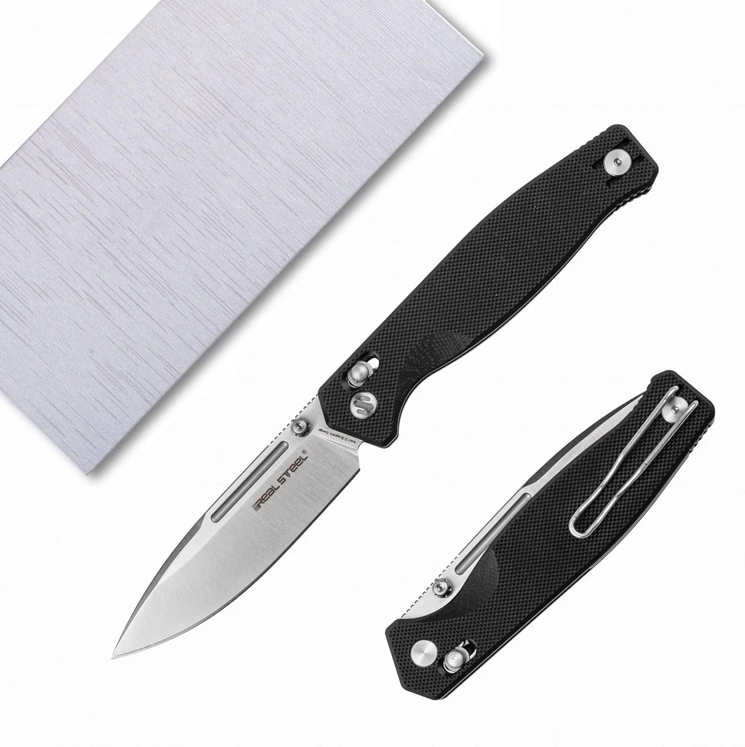 REALSTEEL Huginn Compact Folding Pocket Knife,Crossbar Lock,3.15'' VG-10 Steel Blade,Thumb Stud,G10 Handle,Lightweight Clip,EDC Gift for Men Women Camping, Hiking, Outdoor Use(Satin/Black G10)