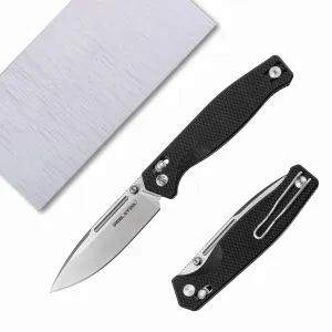 REALSTEEL Huginn Compact Folding Pocket Knife,Crossbar Lock,3.15'' VG-10 Steel Blade,Thumb Stud,G10 Handle,Lightweight Clip,EDC Gift for Men Women Camping, Hiking, Outdoor Use(Satin/Black G10)