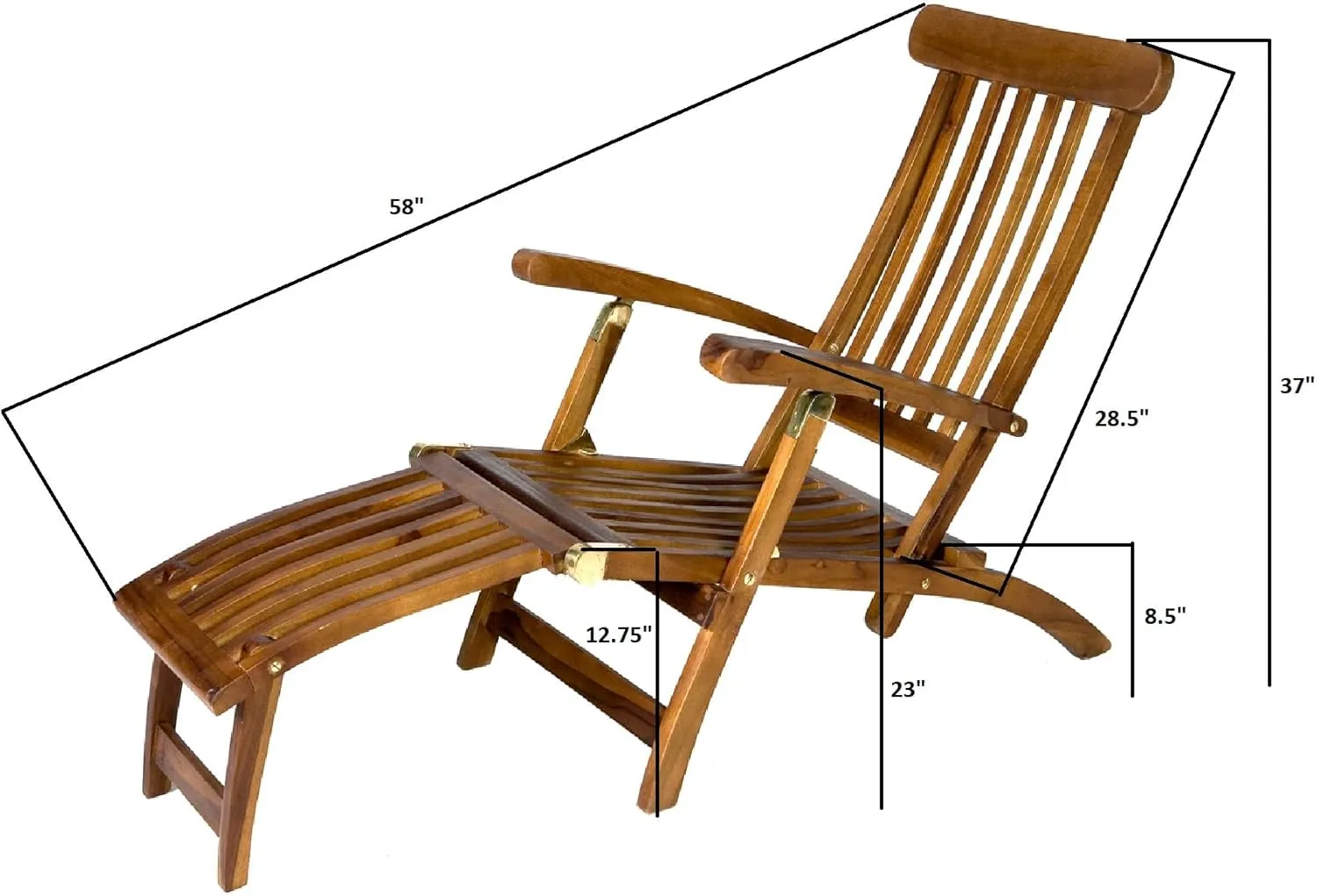Reclining Chaise Lounge Steamer Teak Foldable Chair