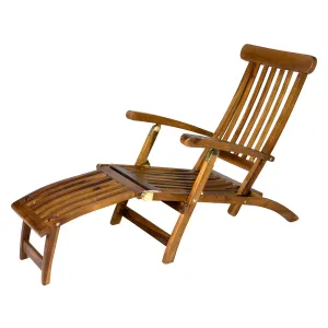 Reclining Chaise Lounge Steamer Teak Foldable Chair