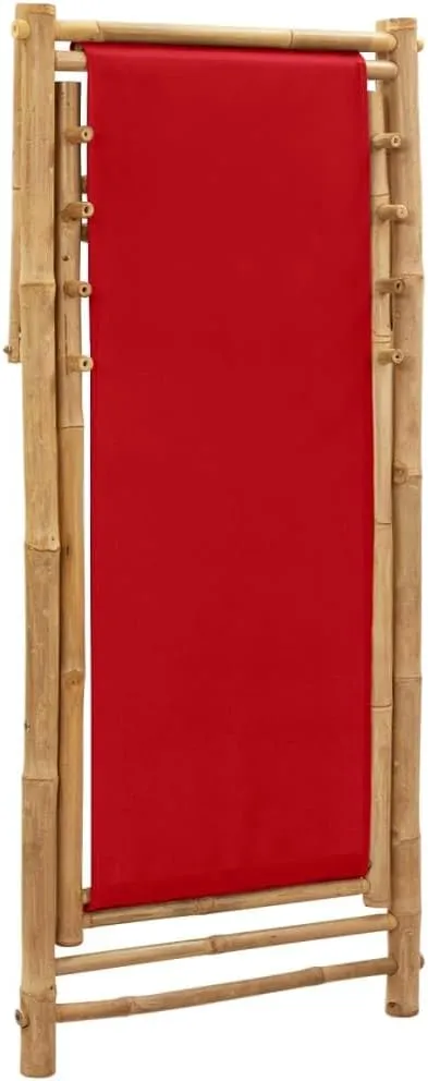 Red Bamboo Canvas Adjustable Folding Deck Chair 4-Position Lounge Chair for Outdoor Patio Beach Camping Garden Relaxation Portable and Comfortable Seating