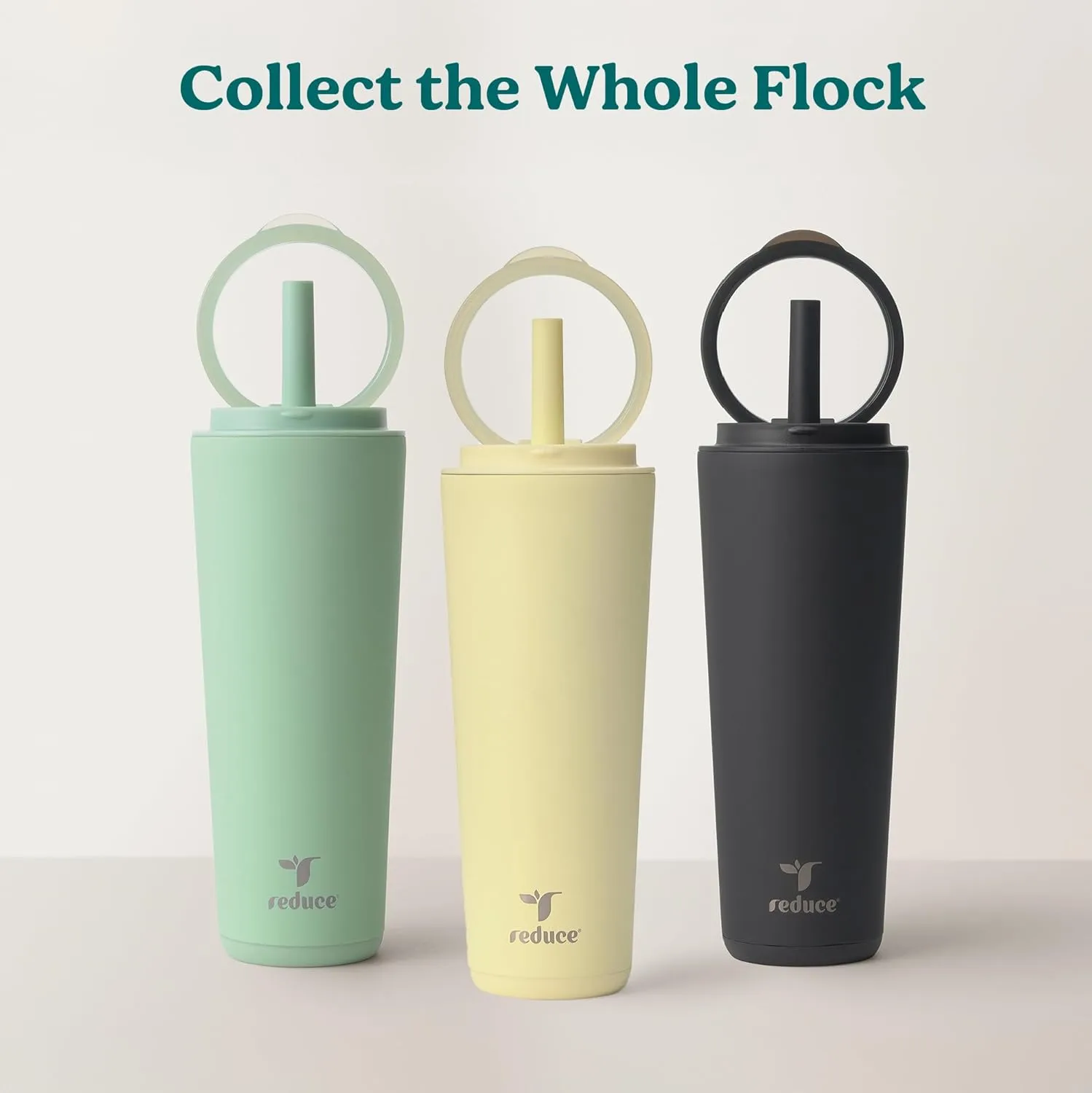 Reduce Halo 24 oz Stainless Steel Vacuum Insulated Tumbler - Spill Proof Travel Mug with Flip Handle Lid - Keeps Drinks Cold for 32 Hrs - Dishwasher Safe - Cupholder Friendly - Glacier