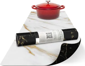 RIMONA'S Heat Resistant Table Runner - Waterproof, Table Protector, Heat Proof Trivet 350F for Hot Plates & Pots, Ideal for Gifting, Mother-in-Law Gift, Reversible White & Black Marble Runner