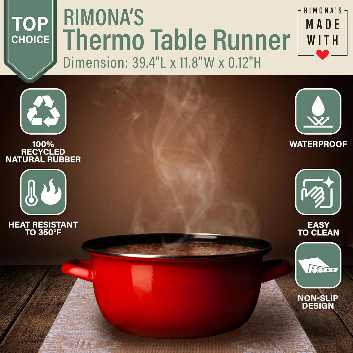RIMONA'S Heat Resistant Table Runner - Waterproof, Table Protector, Heat Proof Trivet 350F for Hot Plates & Pots, Ideal for Gifting, Mother-in-Law Gift, Reversible White & Black Marble Runner
