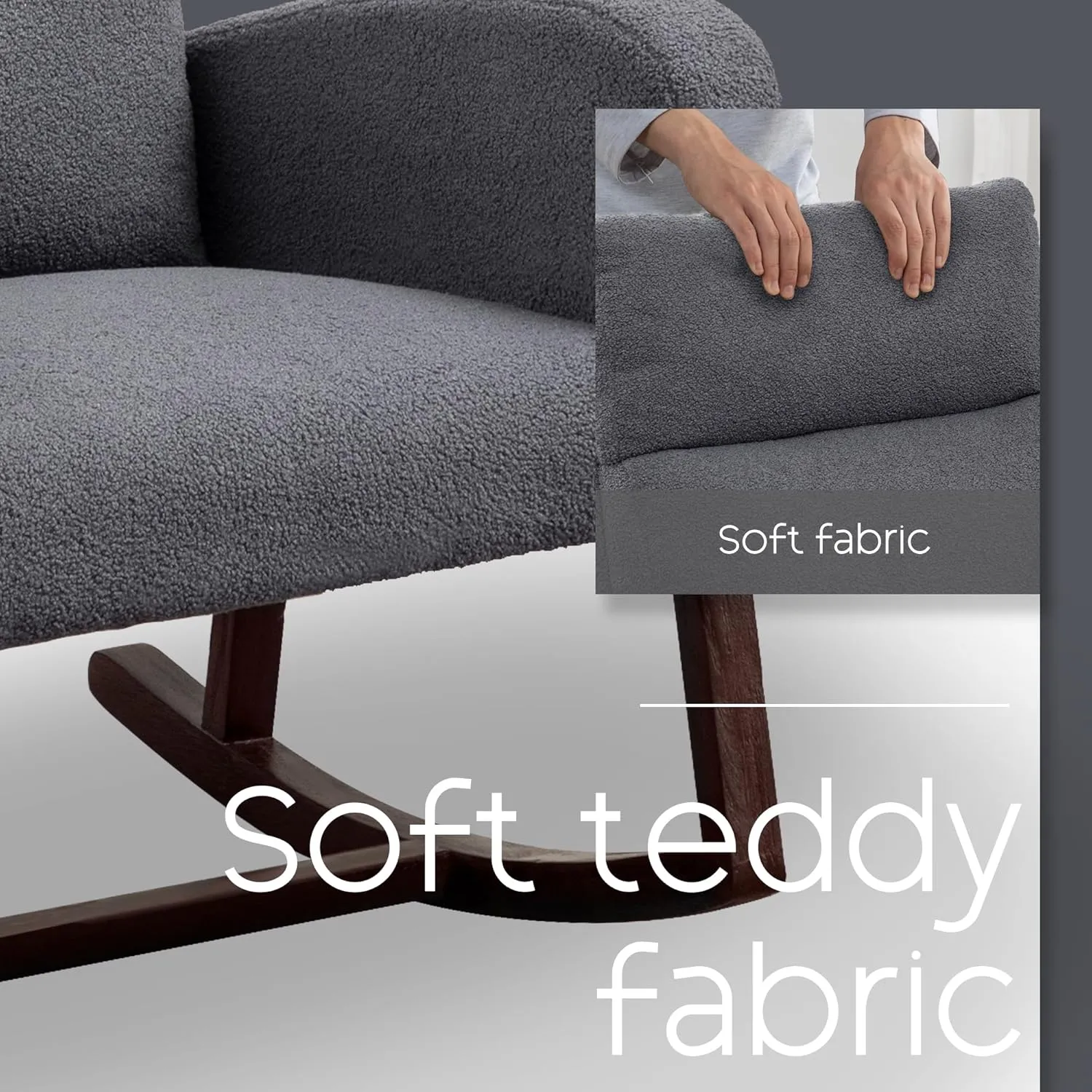 Rocking Chair Nursery - Glider Modern Accent Chairs Upholstered Teddy Fabric Rocker Padded Armchair for Indoor Living Room Bedroom Dary Grey