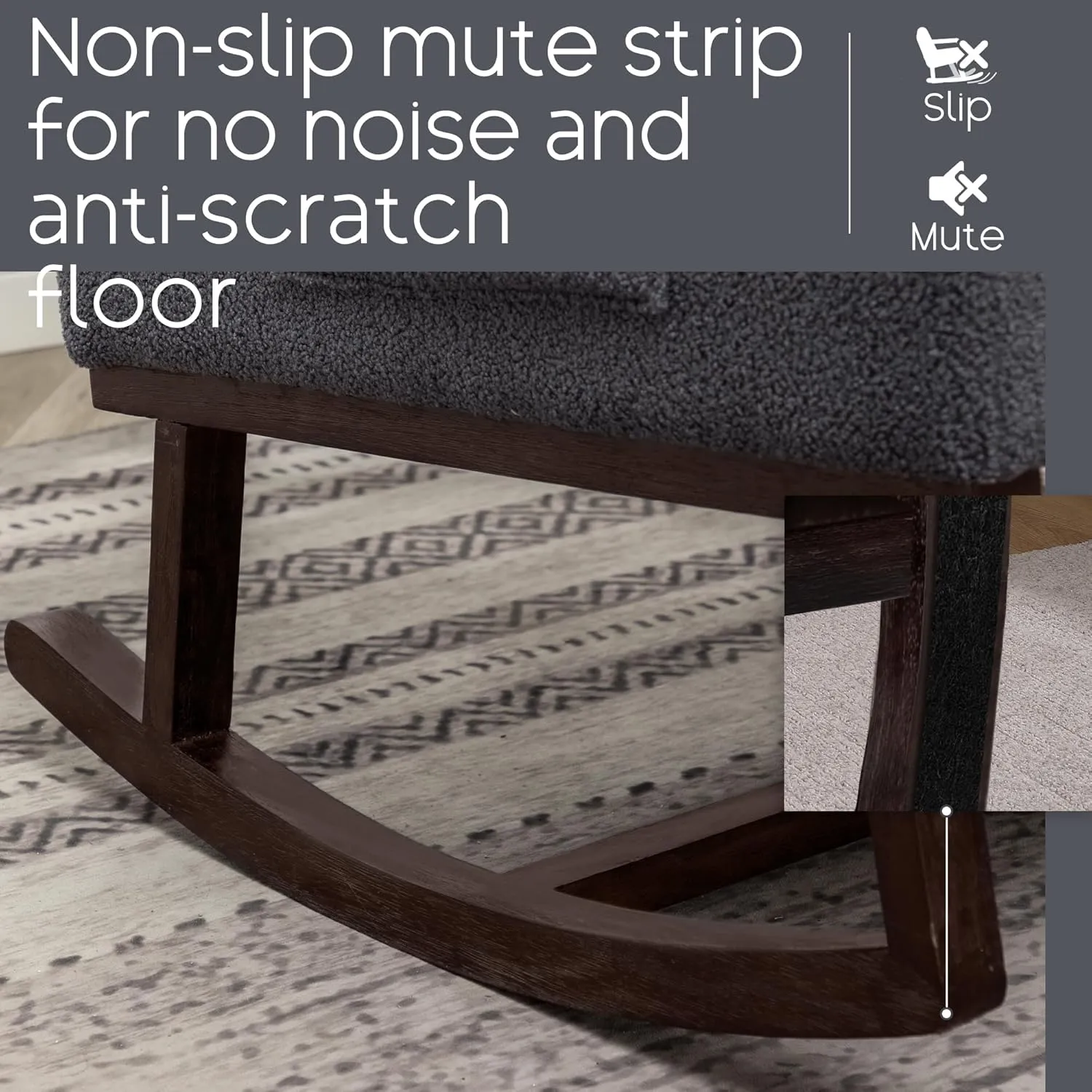 Rocking Chair Nursery - Glider Modern Accent Chairs Upholstered Teddy Fabric Rocker Padded Armchair for Indoor Living Room Bedroom Dary Grey