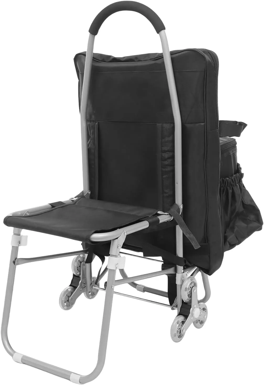 Rolling Art Car, Folding Big Wheeled Portable Rolling Chair/Art Cart with Storage (Black)