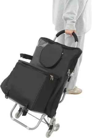 Rolling Art Car, Folding Big Wheeled Portable Rolling Chair/Art Cart with Storage (Black)