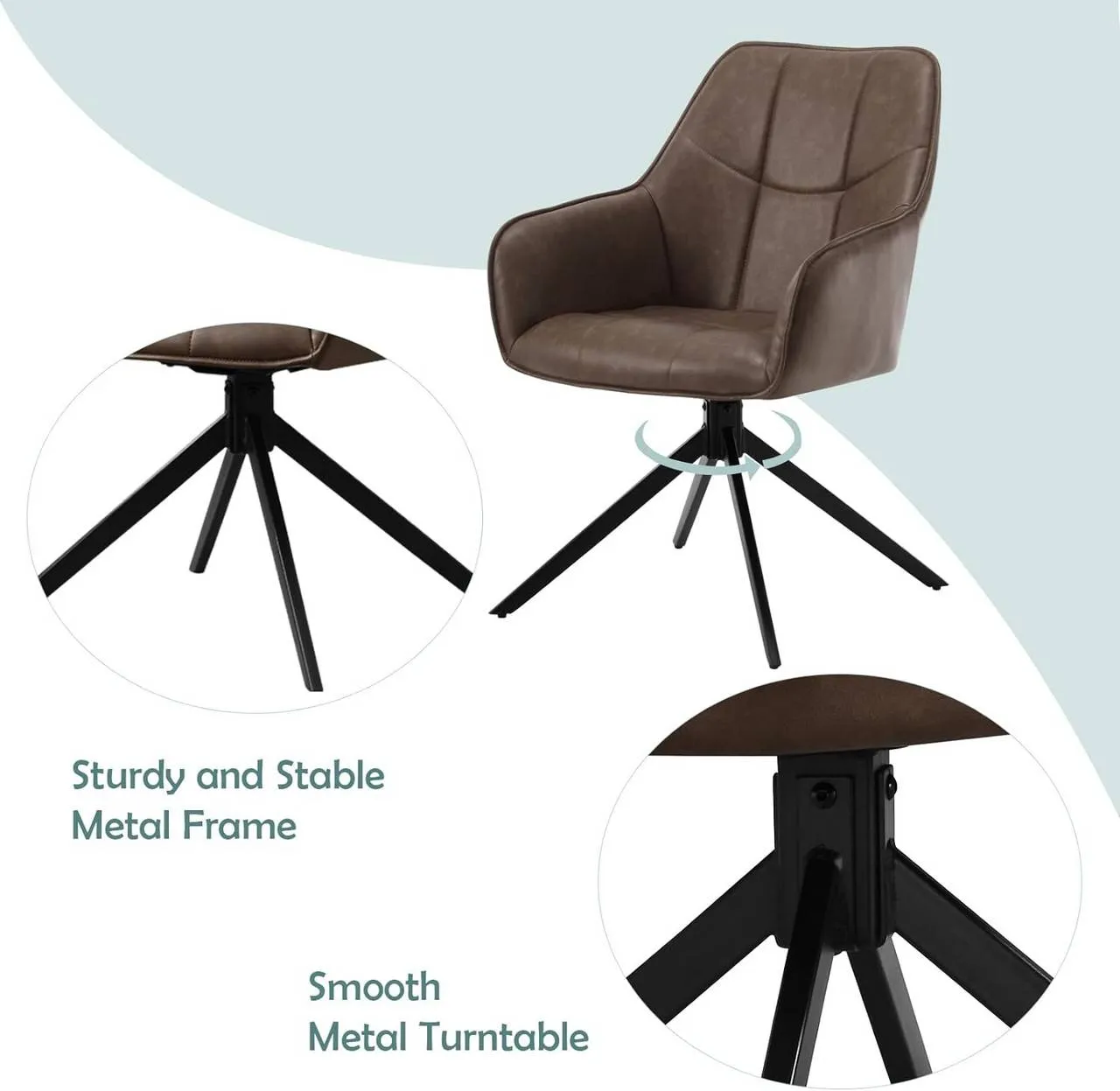 Rootz Dining Chair - Swivel Chair - Retro Style Chair - Vintage Faux Leather - 58cm x 86cm x 63.5cm - Ergonomic Design