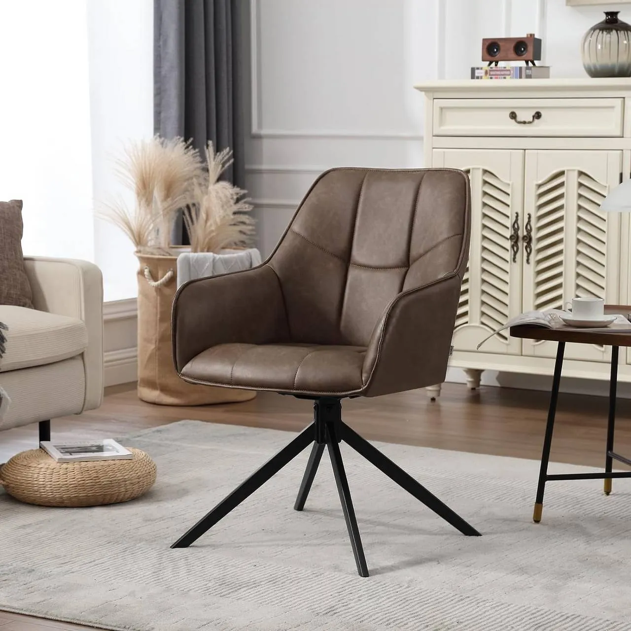 Rootz Dining Chair - Swivel Chair - Retro Style Chair - Vintage Faux Leather - 58cm x 86cm x 63.5cm - Ergonomic Design