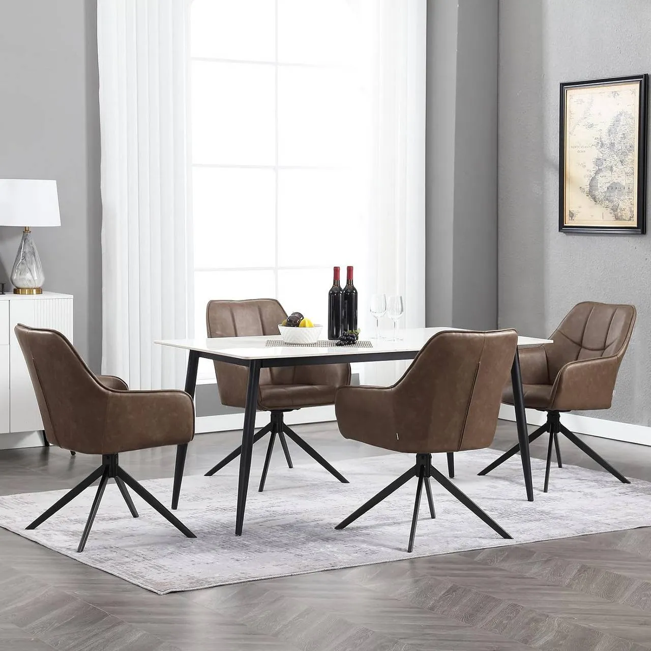 Rootz Dining Chair - Swivel Chair - Retro Style Chair - Vintage Faux Leather - 58cm x 86cm x 63.5cm - Ergonomic Design
