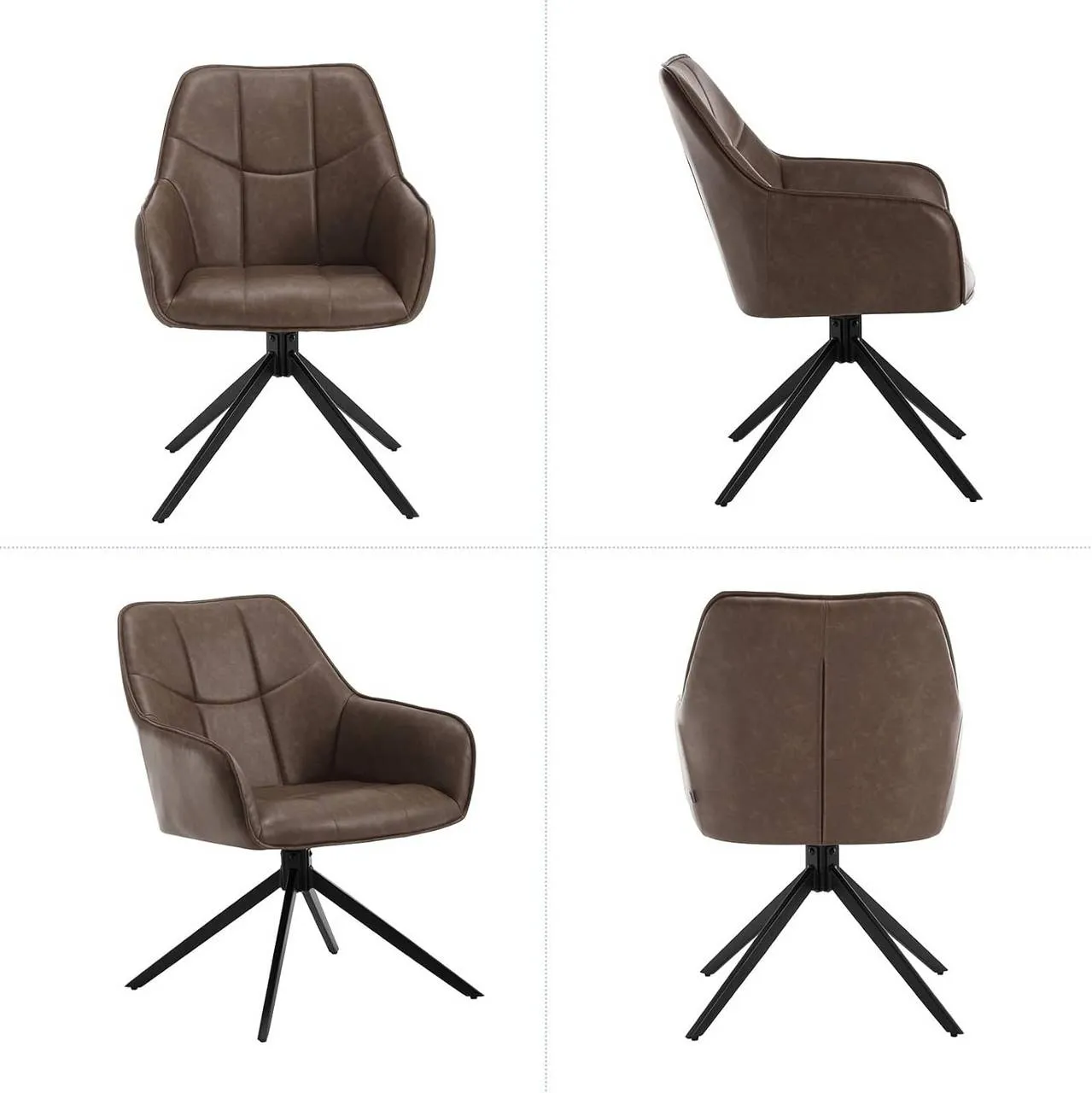 Rootz Dining Chair - Swivel Chair - Retro Style Chair - Vintage Faux Leather - 58cm x 86cm x 63.5cm - Ergonomic Design