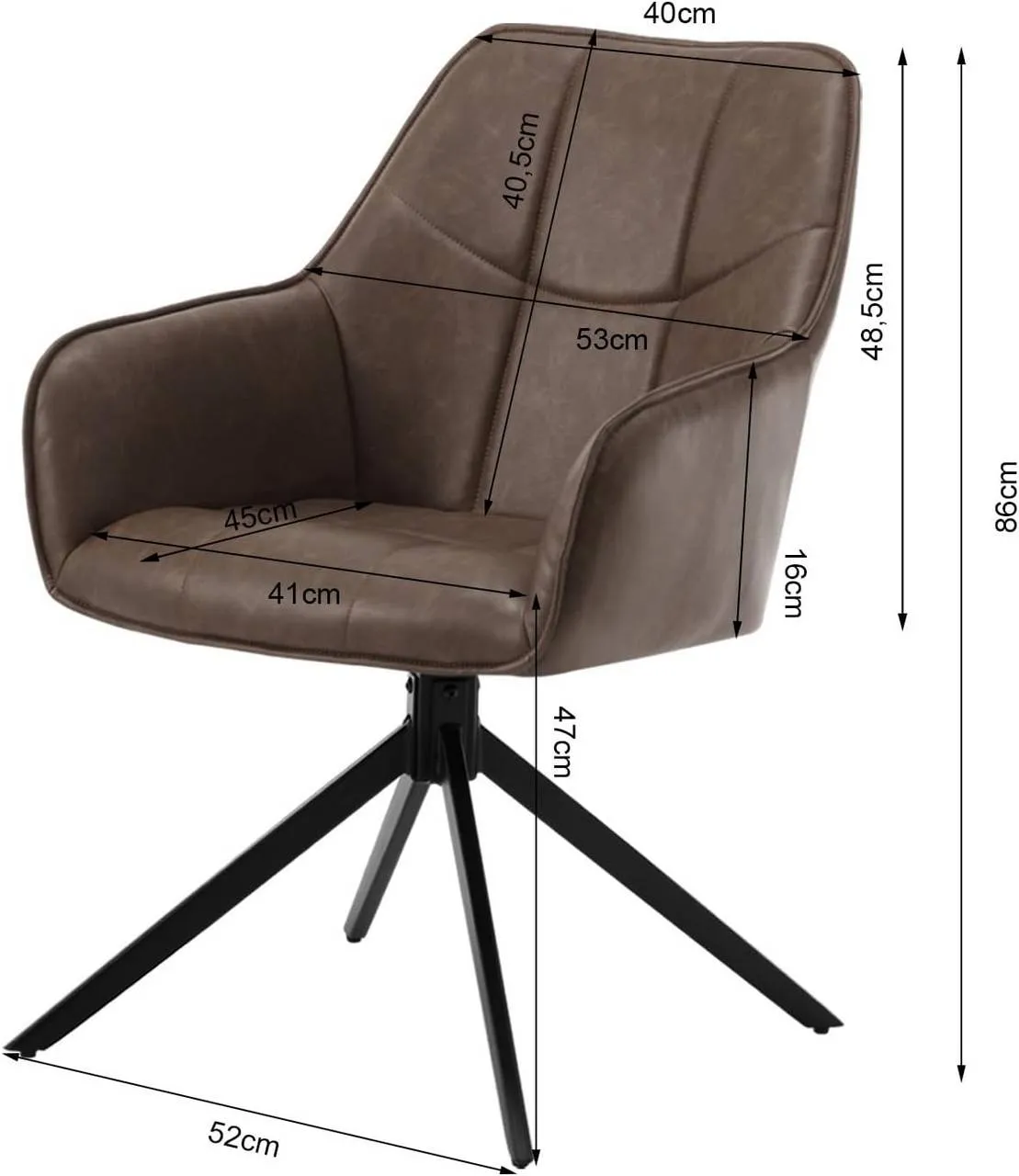Rootz Dining Chair - Swivel Chair - Retro Style Chair - Vintage Faux Leather - 58cm x 86cm x 63.5cm - Ergonomic Design