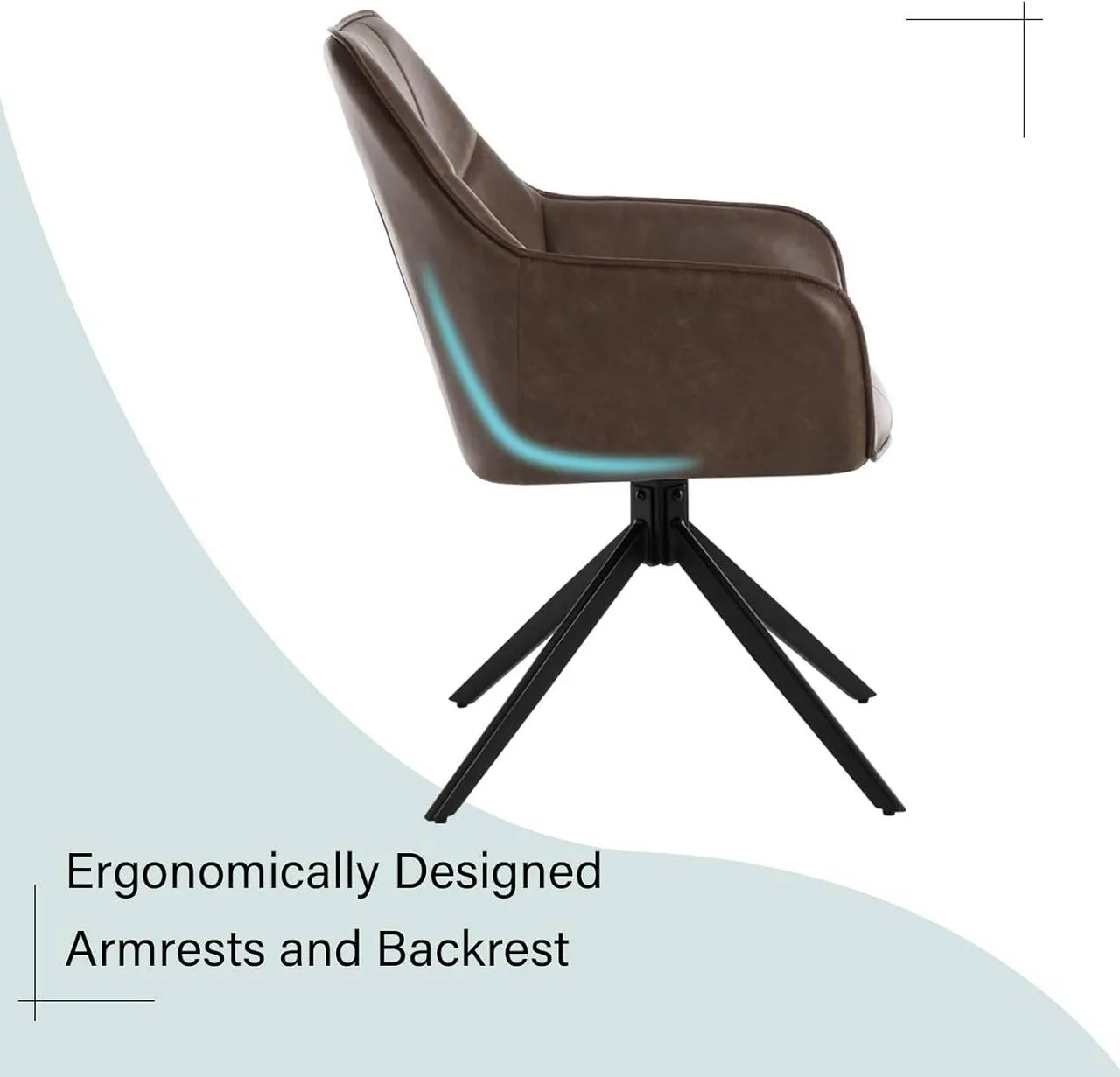 Rootz Dining Chair - Swivel Chair - Retro Style Chair - Vintage Faux Leather - 58cm x 86cm x 63.5cm - Ergonomic Design