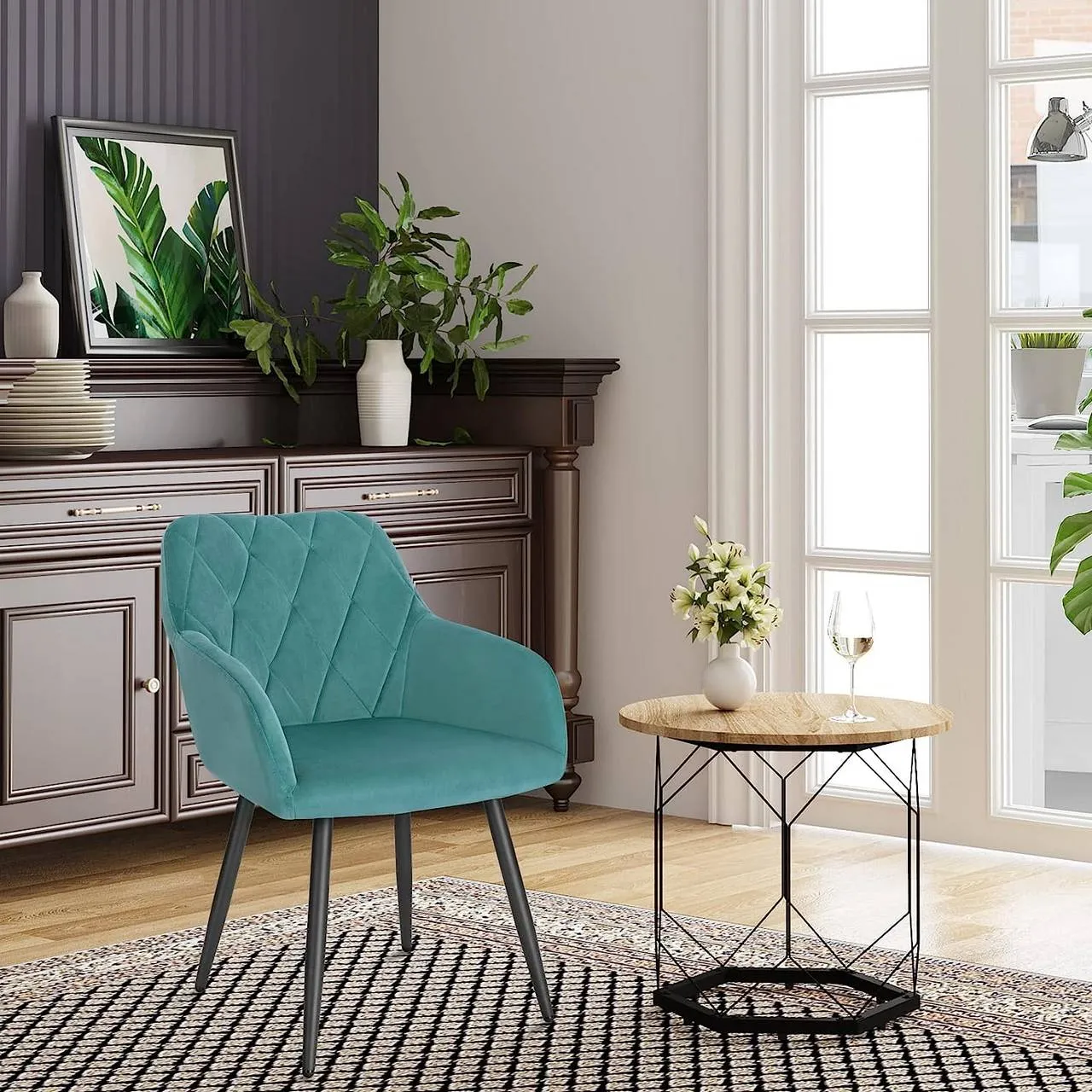 Rootz Dining Chairs - Velvet Dining Room Chairs - Kitchen Chairs - Ergonomic Design - 44cm x 42.5cm x 46.5cm - Set of 4
