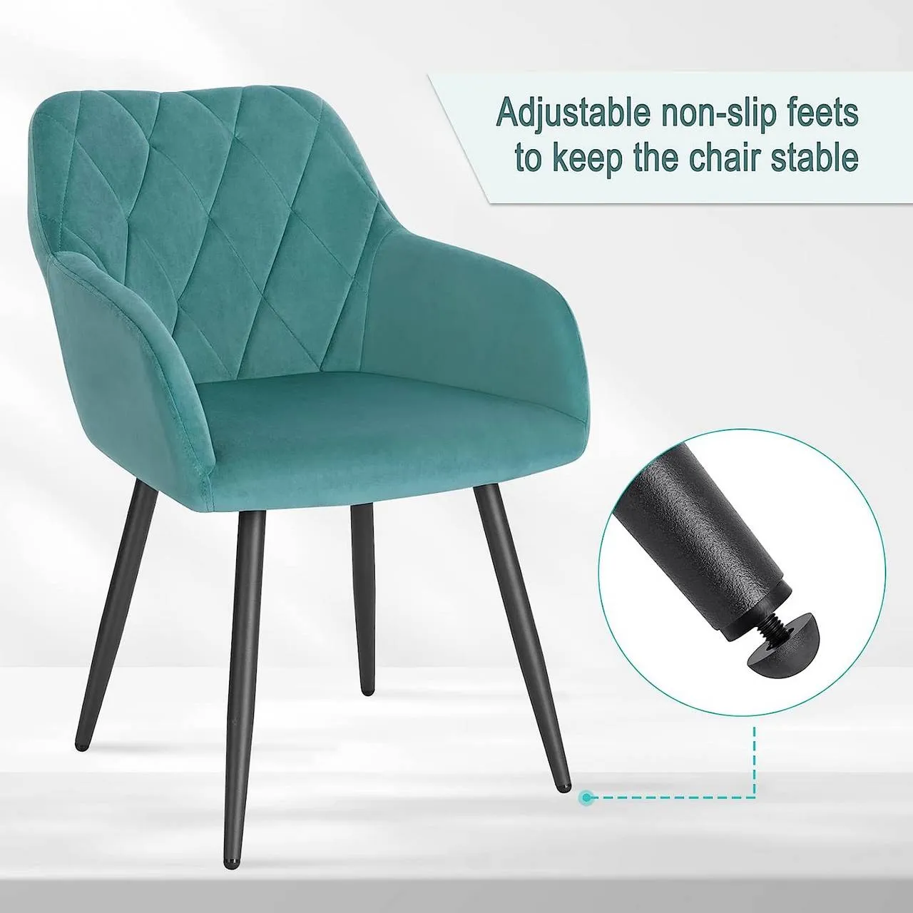 Rootz Dining Chairs - Velvet Dining Room Chairs - Kitchen Chairs - Ergonomic Design - 44cm x 42.5cm x 46.5cm - Set of 4
