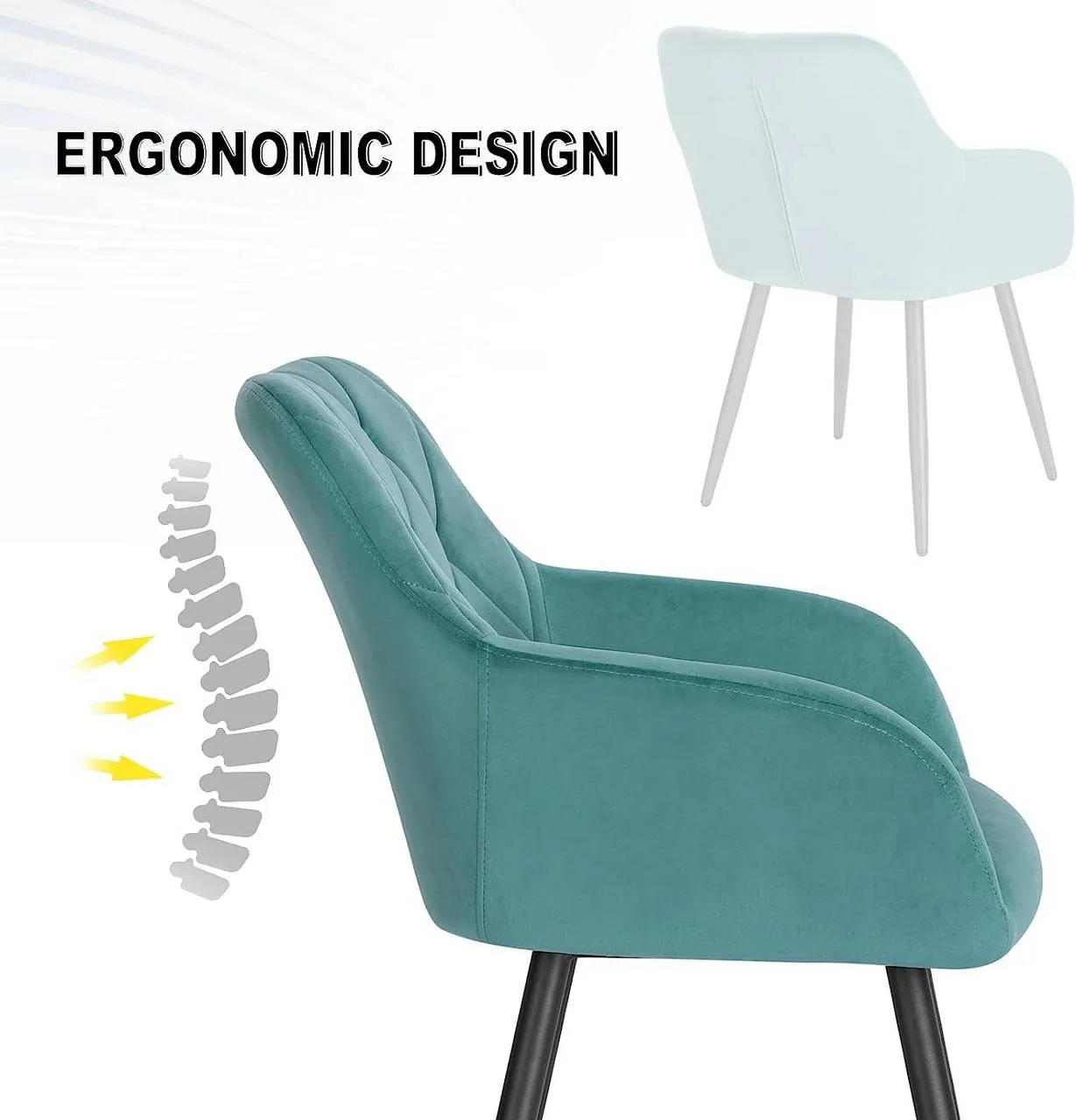 Rootz Dining Chairs - Velvet Dining Room Chairs - Kitchen Chairs - Ergonomic Design - 44cm x 42.5cm x 46.5cm - Set of 4