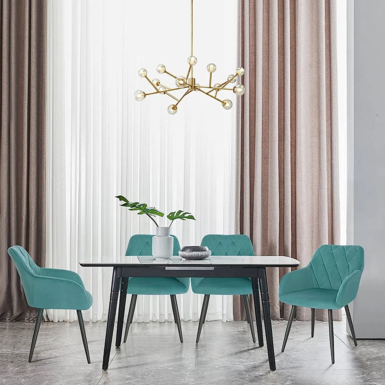 Rootz Dining Chairs - Velvet Dining Room Chairs - Kitchen Chairs - Ergonomic Design - 44cm x 42.5cm x 46.5cm - Set of 4