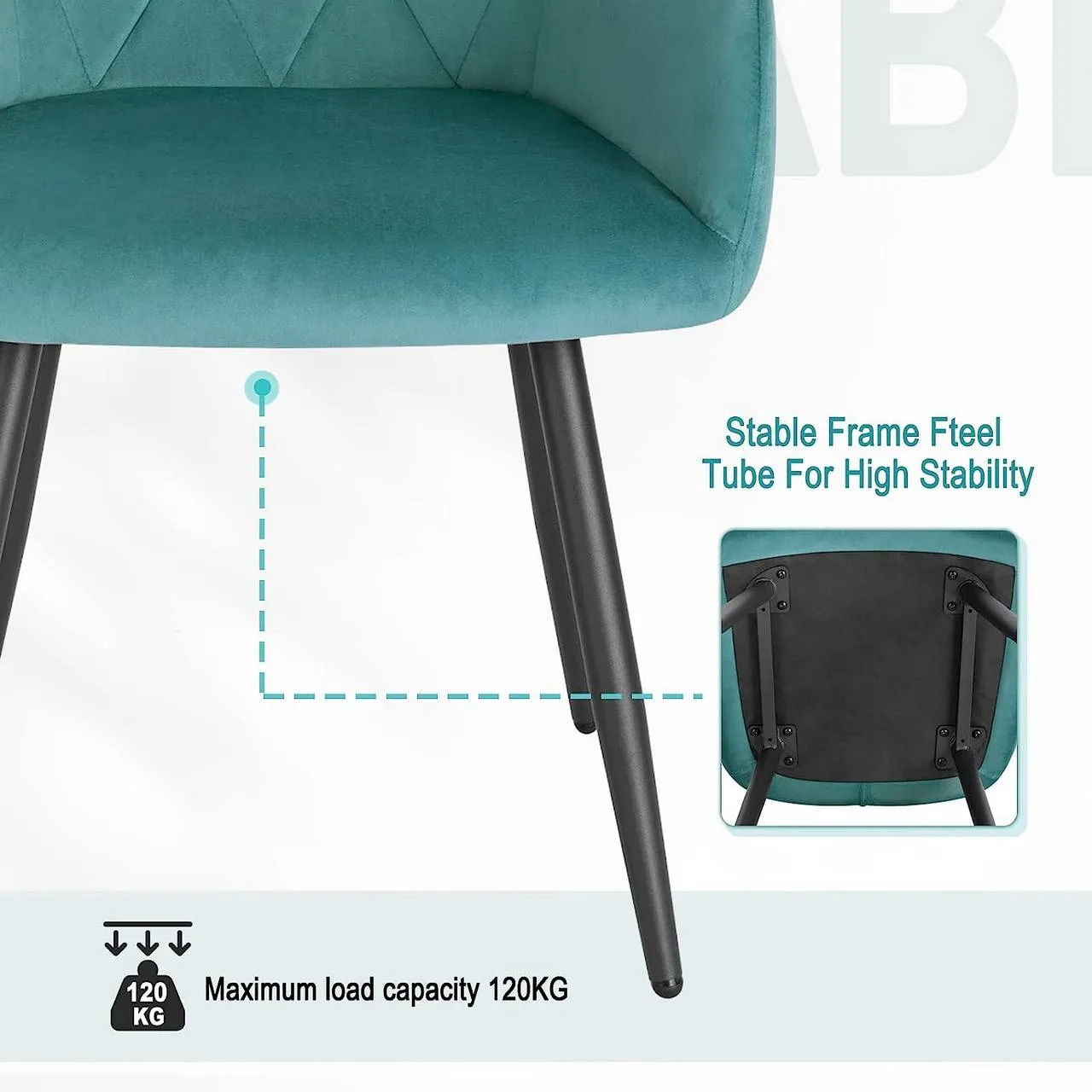 Rootz Dining Chairs - Velvet Dining Room Chairs - Kitchen Chairs - Ergonomic Design - 44cm x 42.5cm x 46.5cm - Set of 4