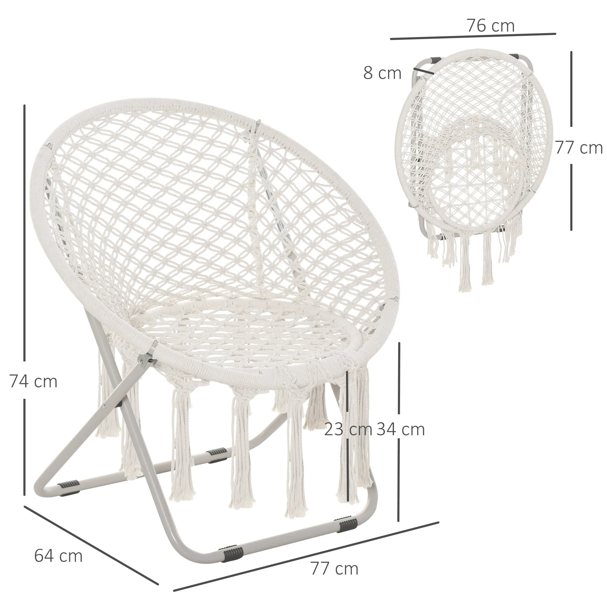 Rootz Hanging Chair - Round Garden Chair - Moon Papasan Chair - Great Comfort - 77cm x 64cm x 74cm