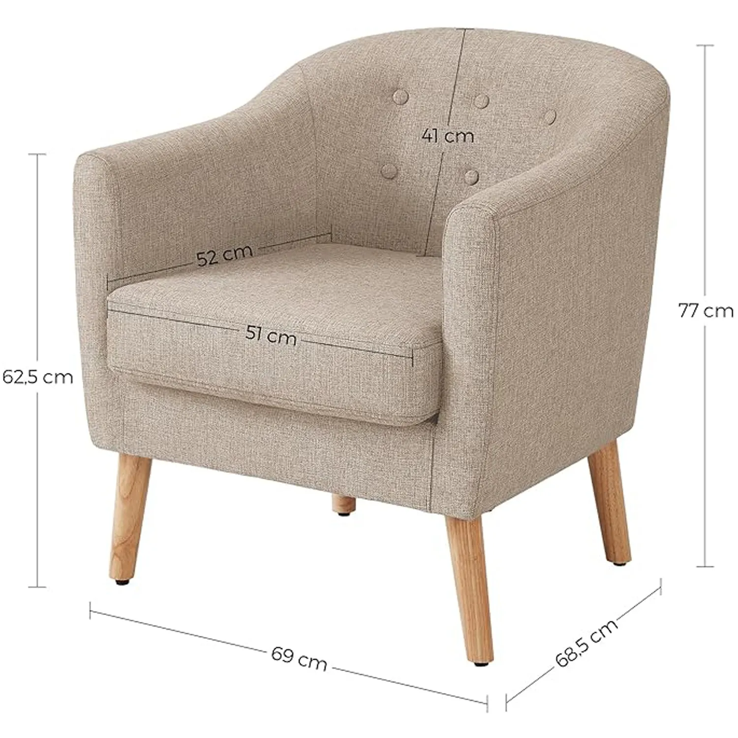 Rootz Lounge Chair - Loungesessel - Relax Chair - Padded Comfort - 69cm x 68.5cm x 77cm