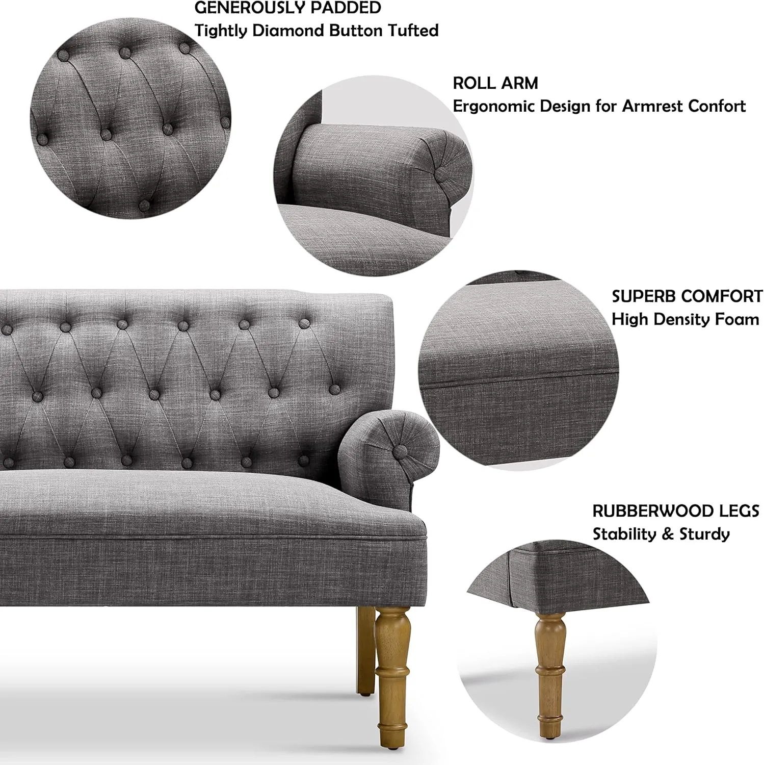 Rosevera Drennan Loveseat - Sofa for Living Room, Linen, Dove Gray