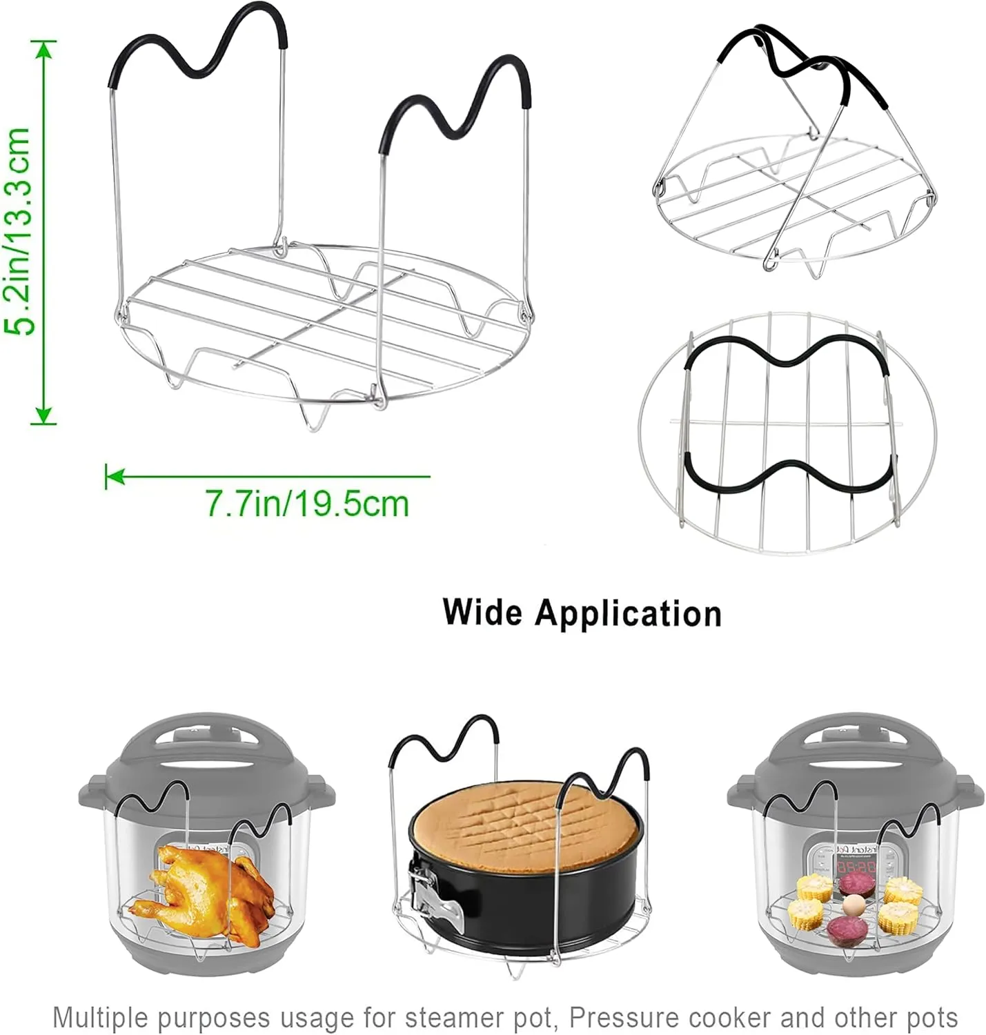 ROTTAY Silicone Egg Bites Molds and Steamer Rack Trivet with Heat Resistant Handles Fit Instant Pot Accessories, 7pcs set for 6qt & 8qt Electric Pressure Cooker With 2 Spoons and Silicone spatula