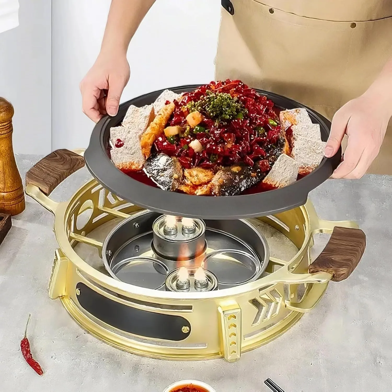 Round Grilled Fish Oven Aluminum Alloy Thickened Bullfrog Dry Pot Non-stick Round Baking Pan(BK-DB cover,26cm)