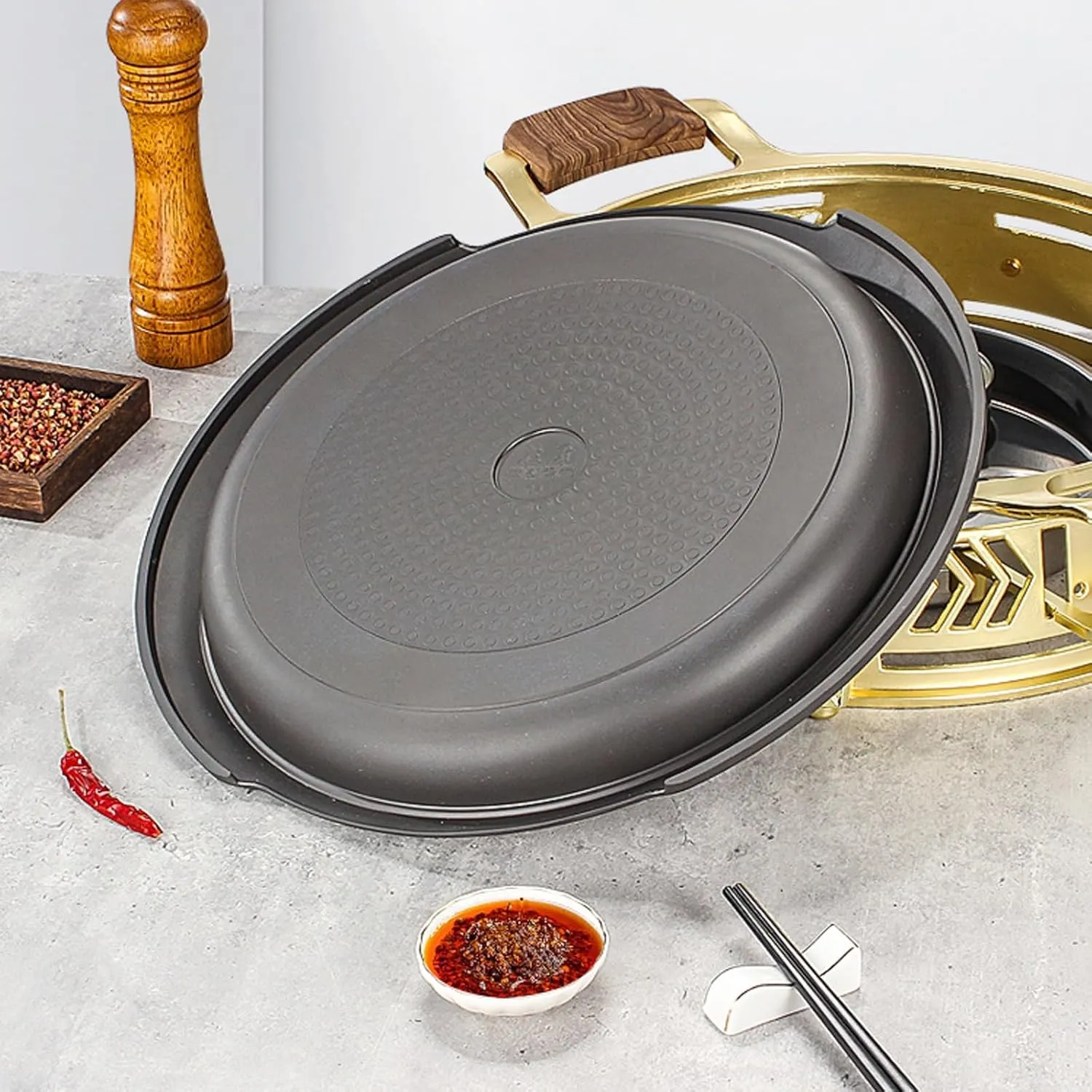 Round Grilled Fish Oven Aluminum Alloy Thickened Bullfrog Dry Pot Non-stick Round Baking Pan(BK-DB cover,26cm)
